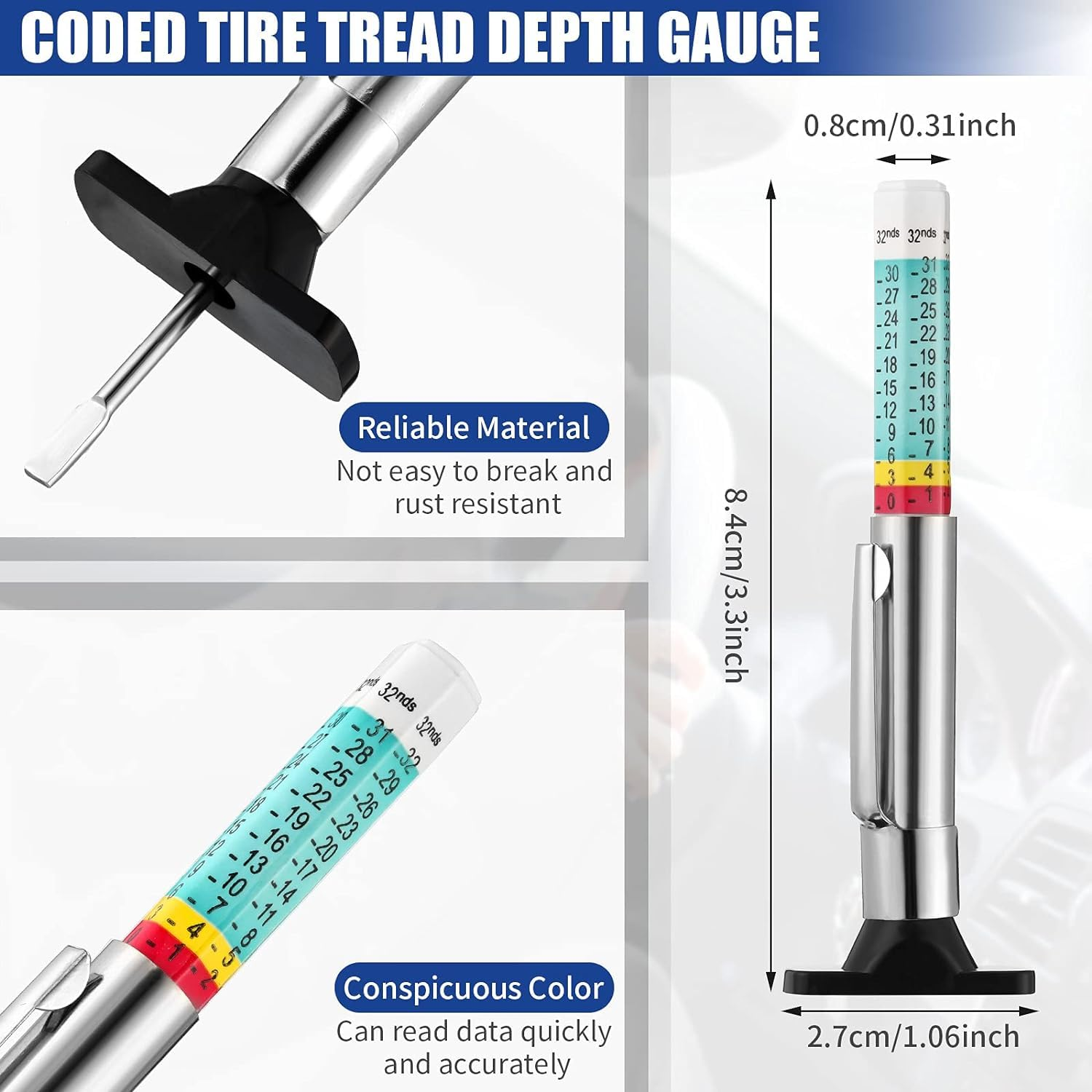 Car Tire Tread Depth Gauge Brake Pad Measuring Tool Tread Depth Tool,Tire Wear Gauge Digital Measurement Pad Suitable for Cars Motorcycles Trucks image number 2