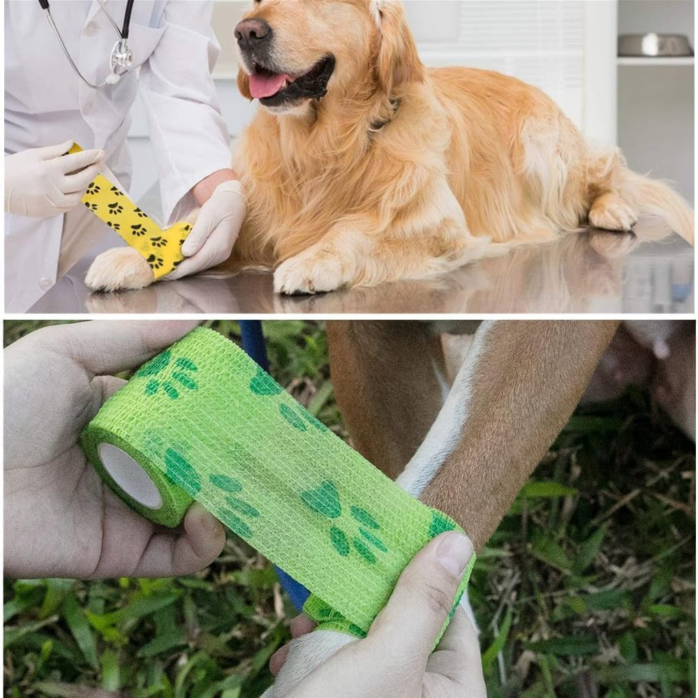 Self-Adhesive Bandage Dog Vet Wrap, 6 Roll Pet Vet Wrap Cohesive Bandages,Dogs Elastic Bandage Wrap Tape for Wrist Ankle Sprains, 5Cm X 4.5M