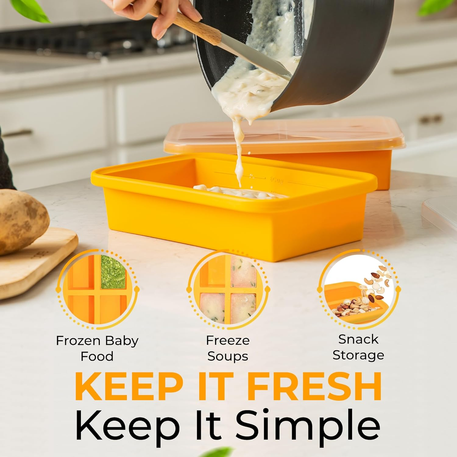 (2 Pack) Large Silicone Freezer Containers for Soup, Pasta Sauce, Leftovers, Broth & More - 6 Cup Reusable BPA Free Non Plastic Food Storage Freezing Ice Trays with Lids & Measurement Lines image number 5