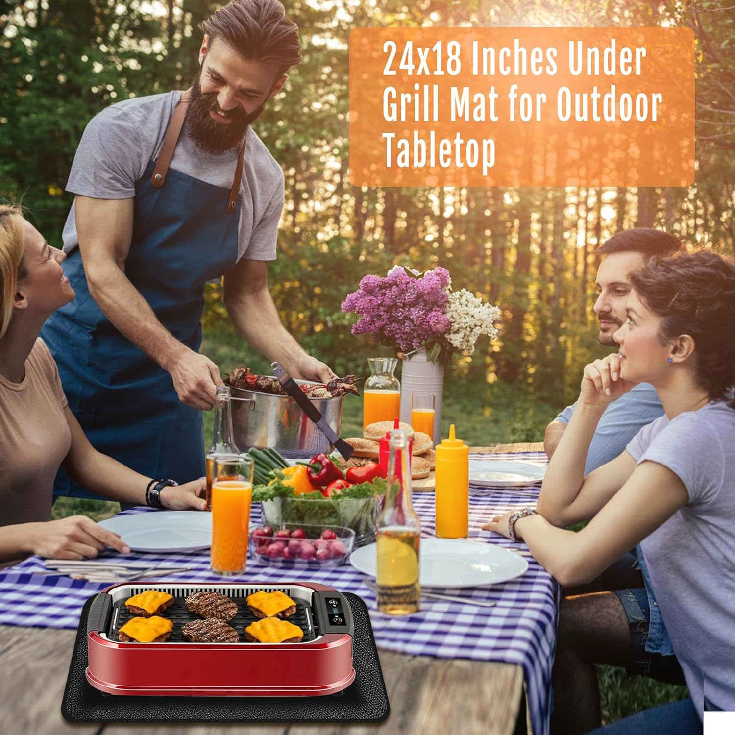 24X18 Inches under Grill Mat for Outdoor Tabletop Grill Deck Protector,4-Layer Tabletop Fire Pit Mat for Solo Stove,Fireproof Heat Resistant Mat for Countertop/Patio Protection,Waterproof/Oil-Proof