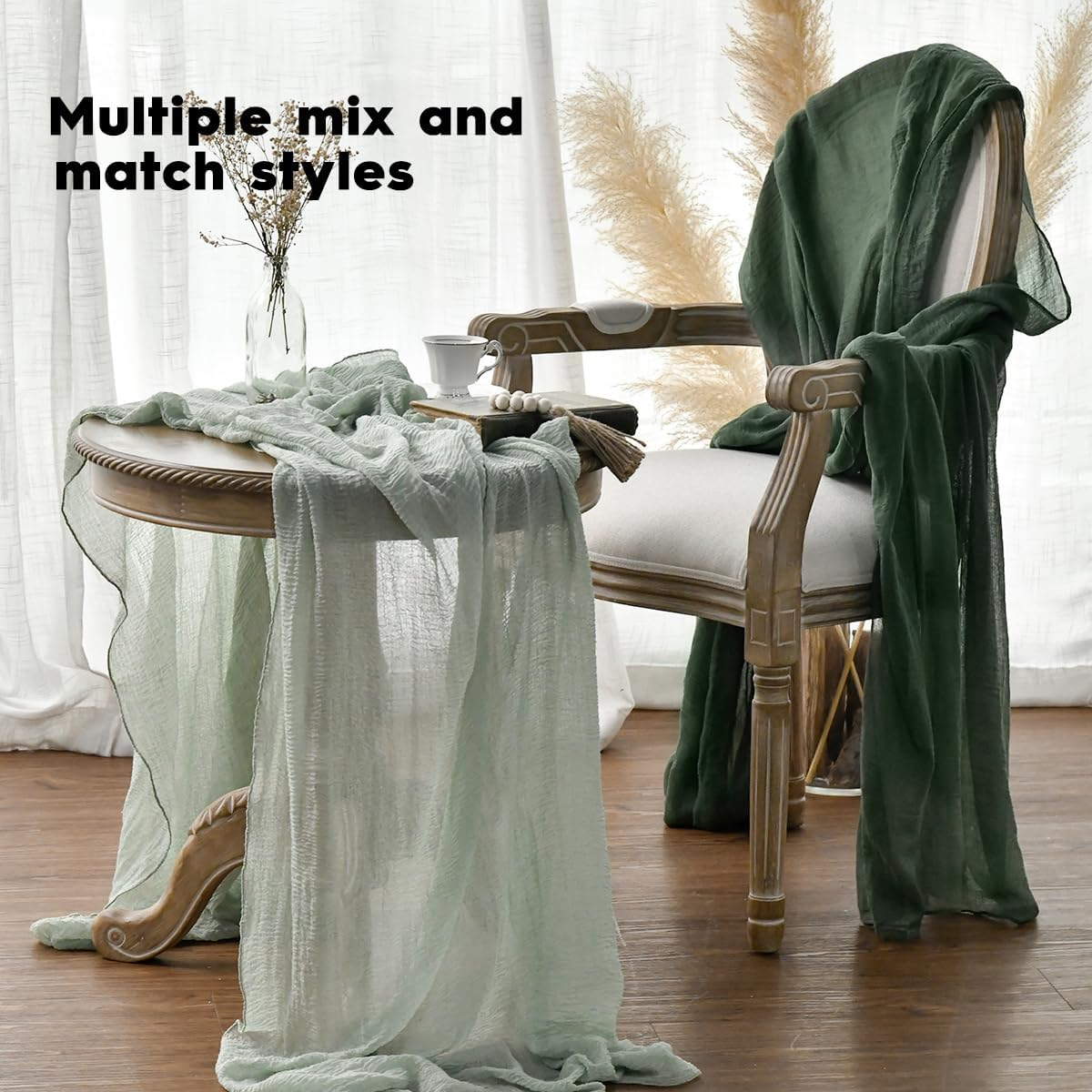 Artoid Mode Verde Foresta Fashion Boho Gauze Cheesecloth Dusty Table Runner, 90 X 300 Cm Seasonal Holiday Kitchen Dining Table Decoration for Indoor Outdoor Home Party Decor - Blue Glacier image number 5