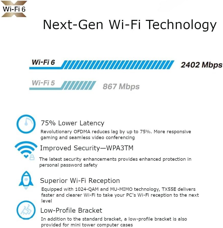Tp-Link AX3000 Dual-Band Wi-Fi 6 Bluetooth 5.2 Pcie Adapter with Two Antennas, Specialized Heatsink, 1024-QAM, Ultra-Low Latency, Intel&reg; Wi-Fi 6 Chipset, Supports Windows 10/11(64Bit) (Archer TX55E) (UK Version) image number 1