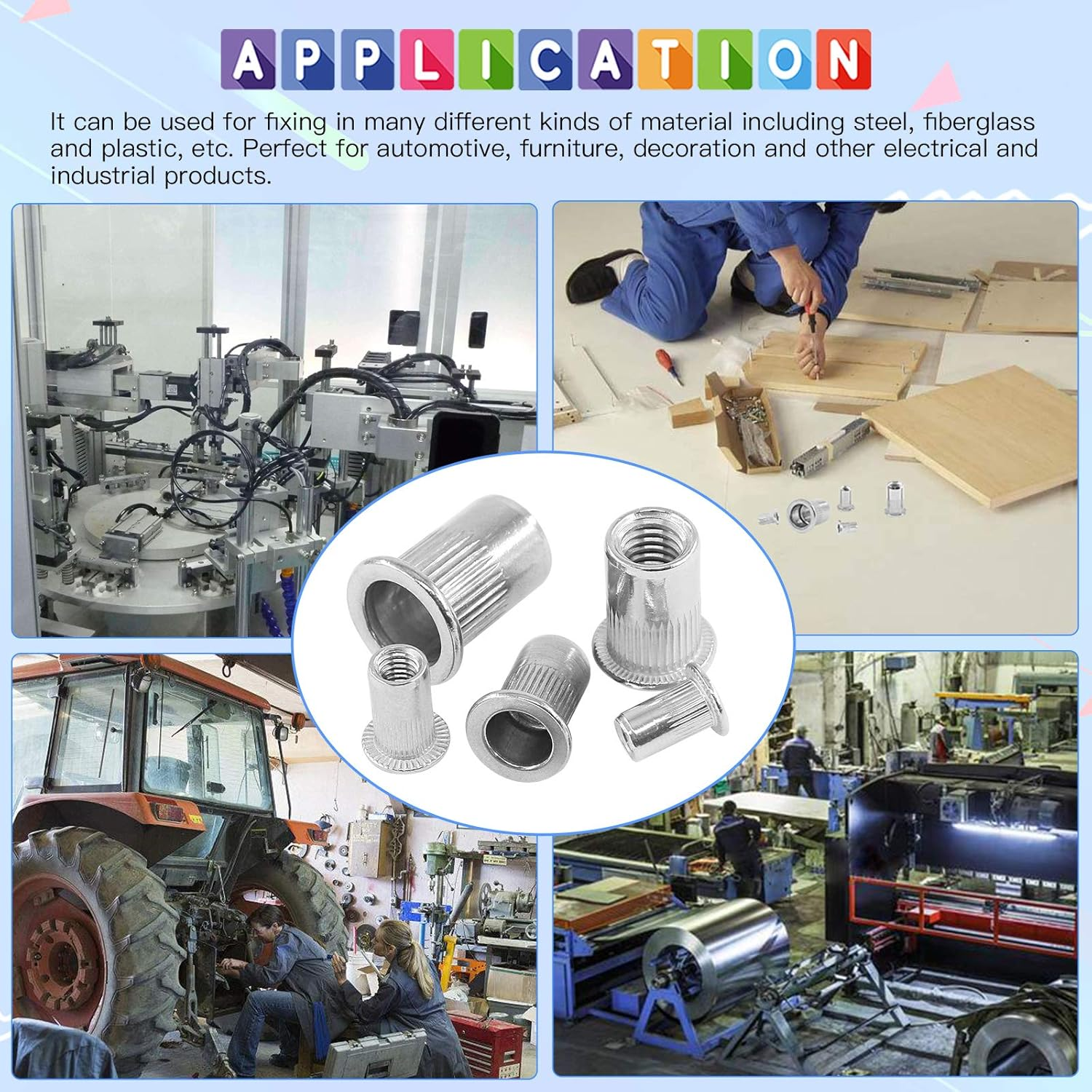 Glarks 30Pcs 5/16''-18 UNC 304 Stainless Steel Rivet Nuts Flat Head Threaded Insert Nutserts Rivnuts Set image number 1