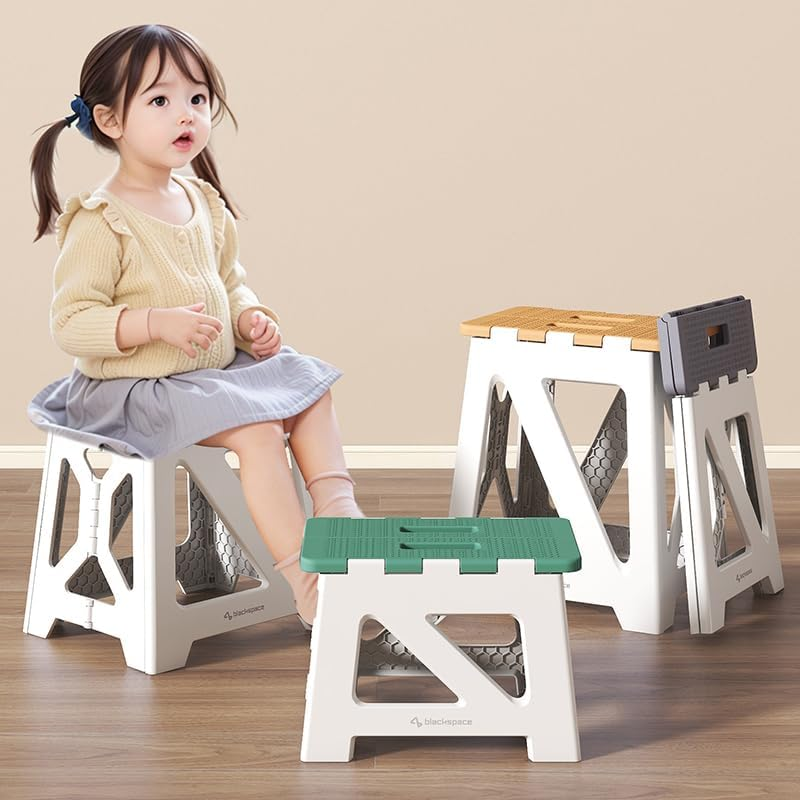 BLACKSPACE 9" Folding Step Stool for Kids or Adults, 300 Lbs Capacity Non-Slip Compact Plastic Foldable Step Stool with Handle, Portable Lightweight Small Stool for Home or Kitchen(Green) image number 6