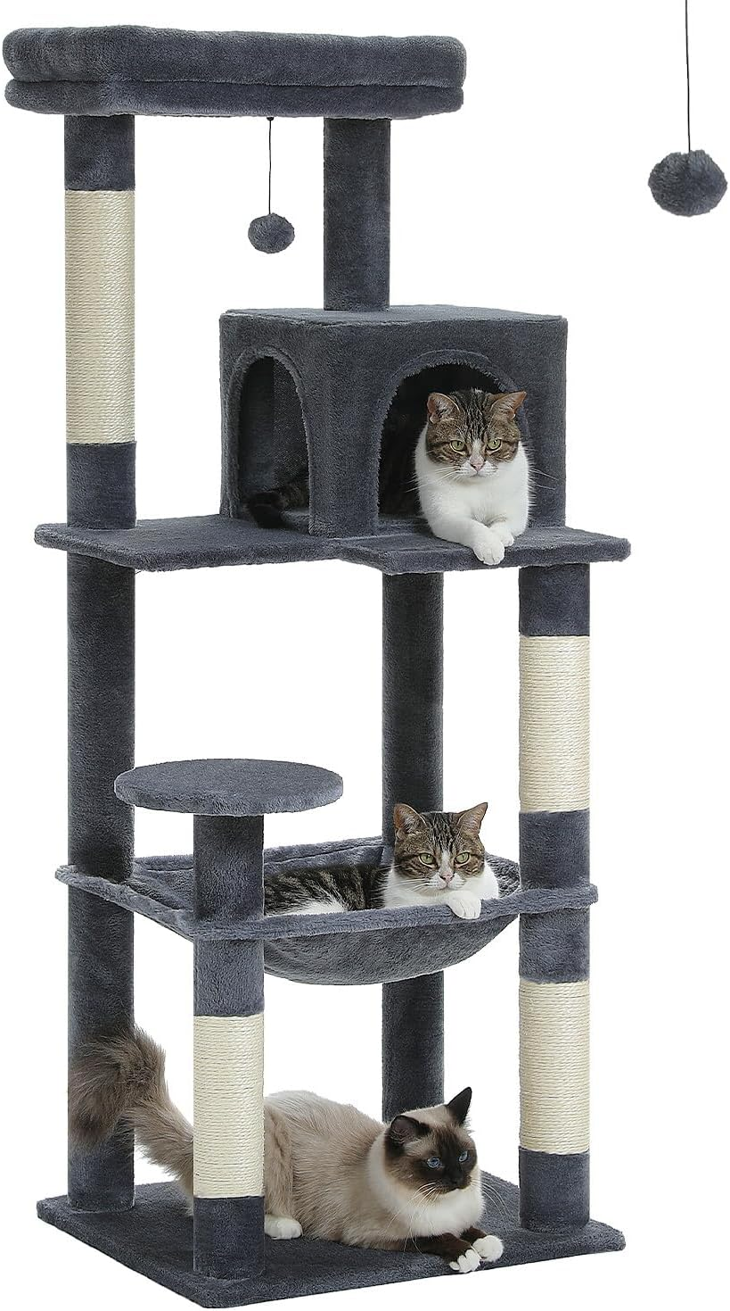 PAWZ Road Cat Tree 143Cm Cat Scratching Post Multi-Level Play Tower with a Large Hammock and Top Perch Home Pet Furniture Beige