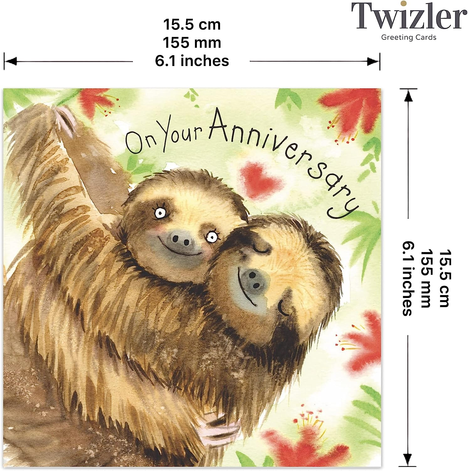 Twizler Happy Anniversary Card with Sloths - Anniversary Card for Her - Anniversary Card for Him - Anniversary Card for Couple - Anniversary Card Wife - Anniversary Card Husband image number 5