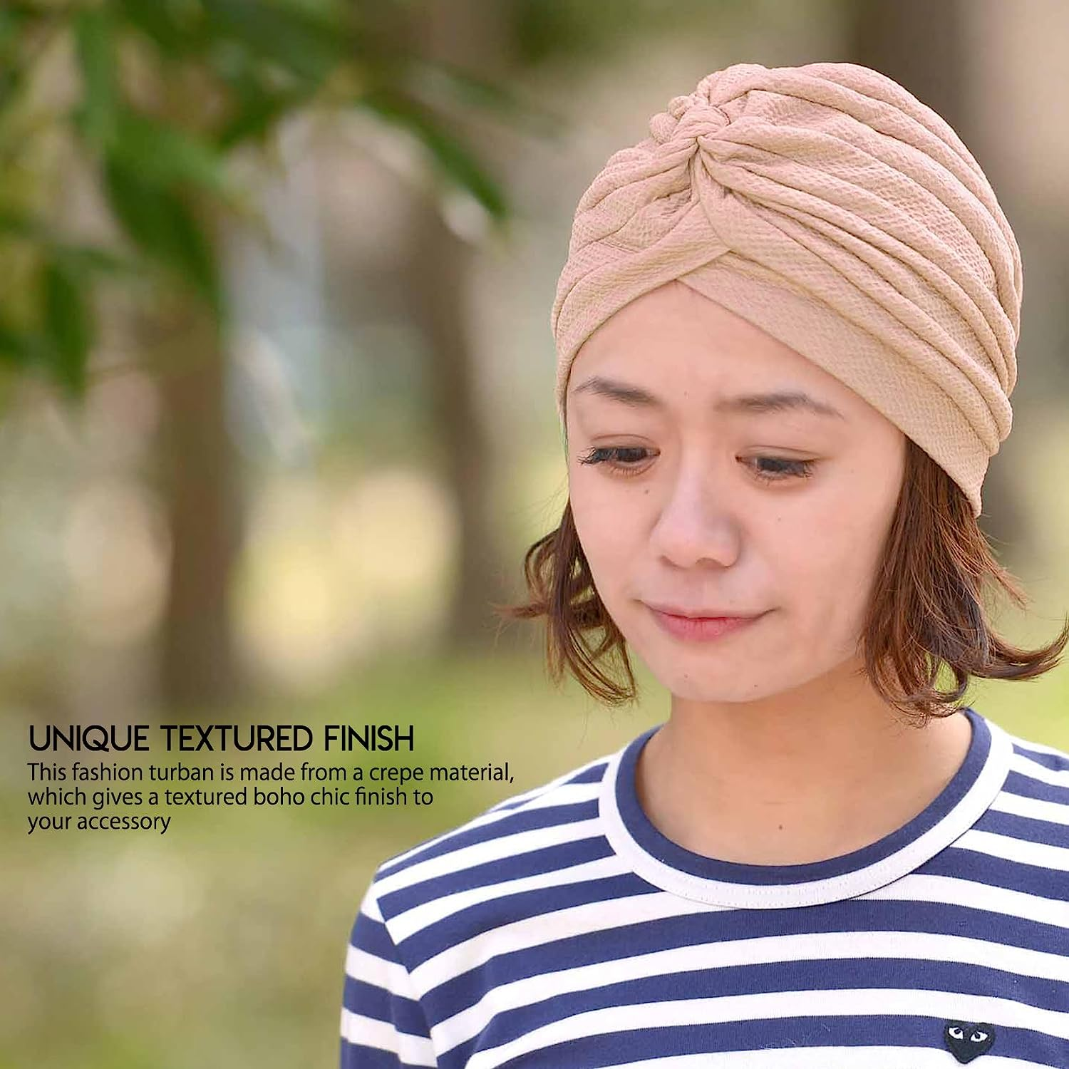 Womens Fortune Teller Fashion Turban - Boho Headwrap Festival Indian Costume - Beige image number 2