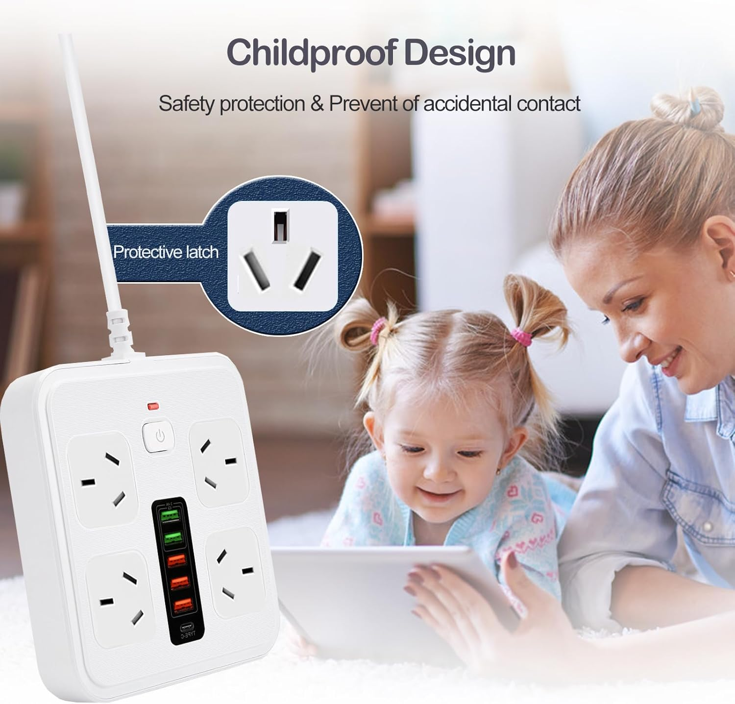 10 In1 Power Strip, Power Board with USB C with 4-Sockets Combo, 5-USB a 1-USB C（DC 5V 3.4A） Surge Protection 2400W-10A, Power Socket for Home & Office (White) image number 1