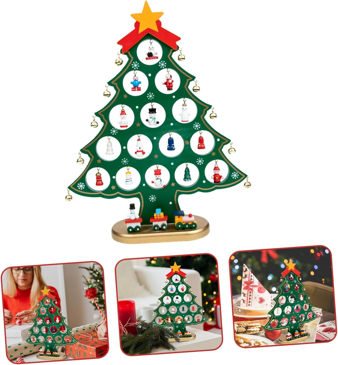 Mini Christmas Tree Wood Desktop DIY Festival Adornment Small Xmas Tree Tabletop Decor Xmas Adornment image number 3