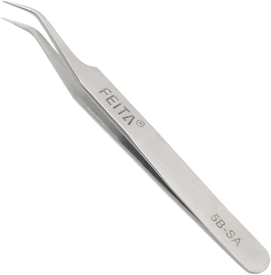 Eyelash Tweezers Set - FEITA Precision Eyelash Extension Tweezers - Professional Slant & Curved Pointed Very Fine Tip Tweezers for False Lashes - Silver - 2 Pcs image number 1