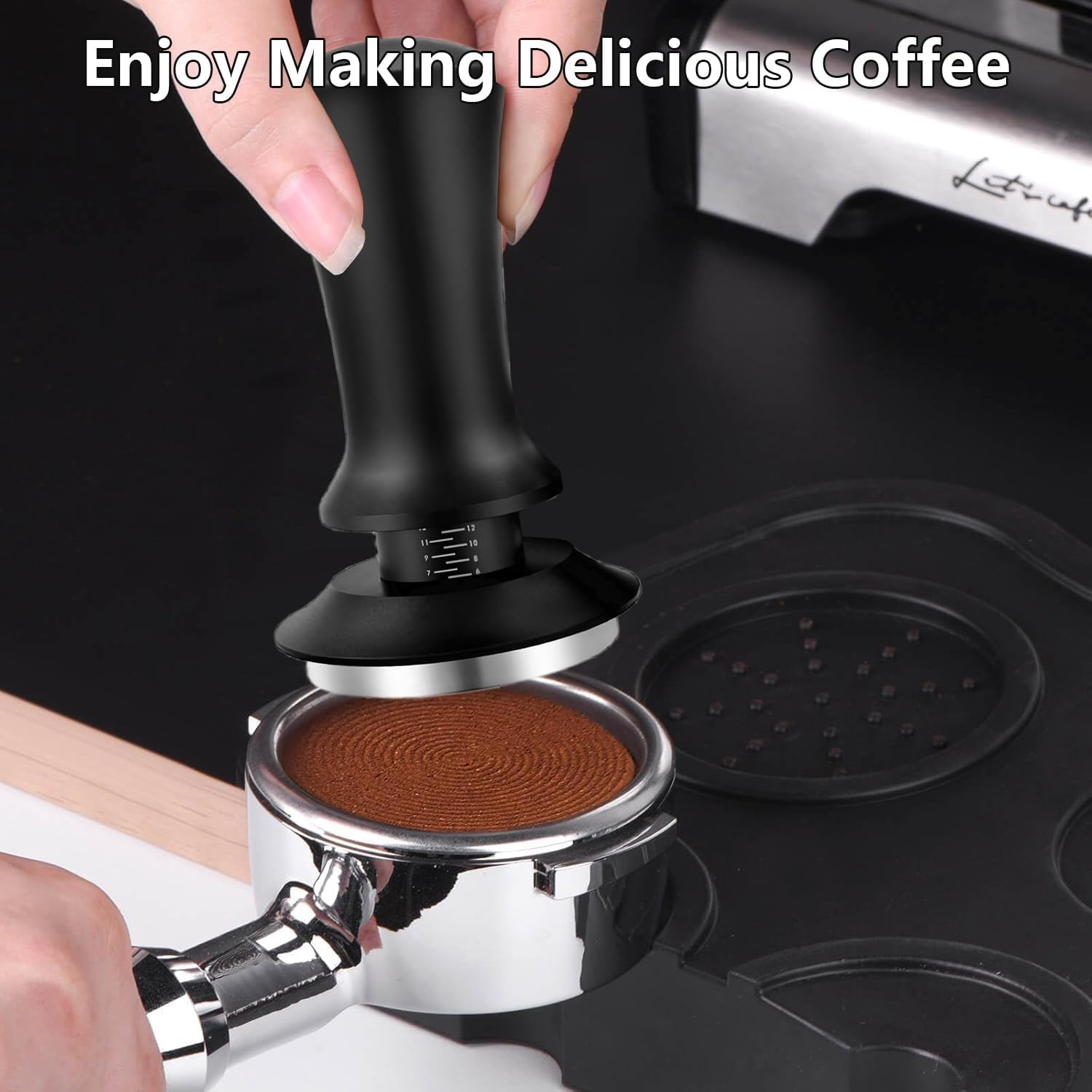 58Mm Coffee Tamper, Calibrated Spring Loaded Tamper, Stainless Steel Espresso Tamper, Espresso Hand Tamper with Scale, for Espresso Machine Compatible with 58Mm Portafilter image number 3