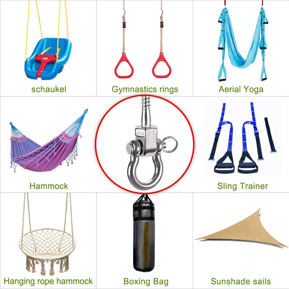 Besthouse Set of 2 Permanent Antirust Stainless Steel 304 Screw Bracket Heavy Duty Swing Hanger 1800LB Capacity, Indoor Outdoor Playground Yoga Hammock Chair Sandbag Punching Bag, Hardware Swing Sets image number 5