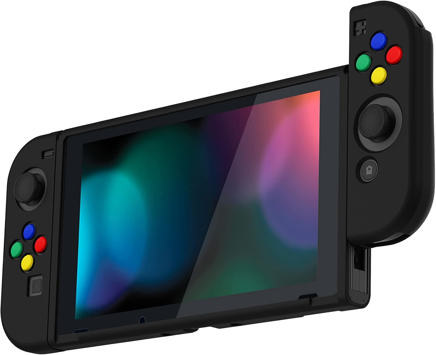 Playvital Black Protective Case for Nintendo Switch, Soft TPU Slim Case Cover for Nintendo Switch Console with Colorful ABXY Direction Button Caps image number 1