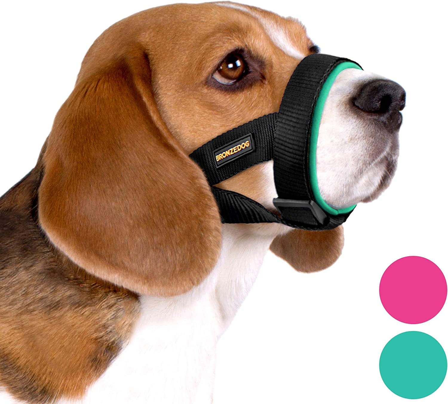 BRONZEDOG Soft Padded Nylon Dog Muzzle Adjustable Neoprene Comfort Bitting Chewing Pet Muzzles for Small Medium Large Dogs Puppy (Mint Green, Medium) image number 1