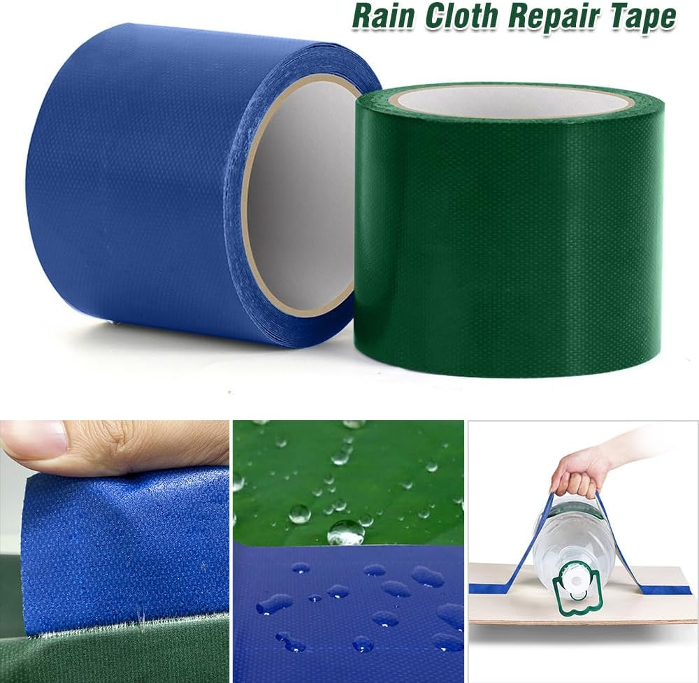 7.5M Glass Fiber Tent Repair Canvas Adhesive Patches Rain Cloth Repair Tape 8CM Green - Blue image number 2