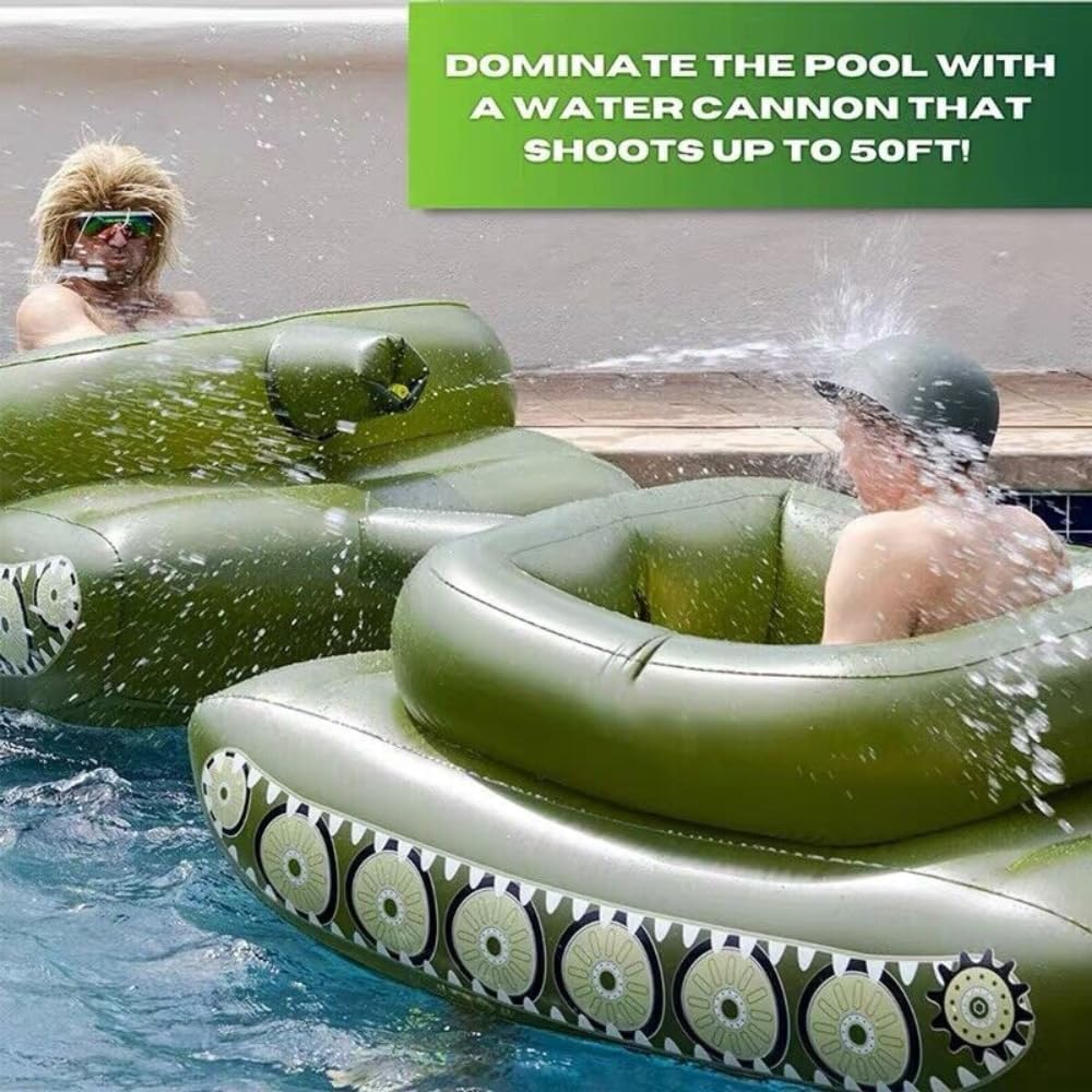Tank Floaties with Built-In Water-Gun Multiplayer Swimming Pool Toys for Kids Adult Resistant PVC for Poolside Pool Float for Poolside Beach-Party Lake Summer Family Water Battle (Green) image number 3