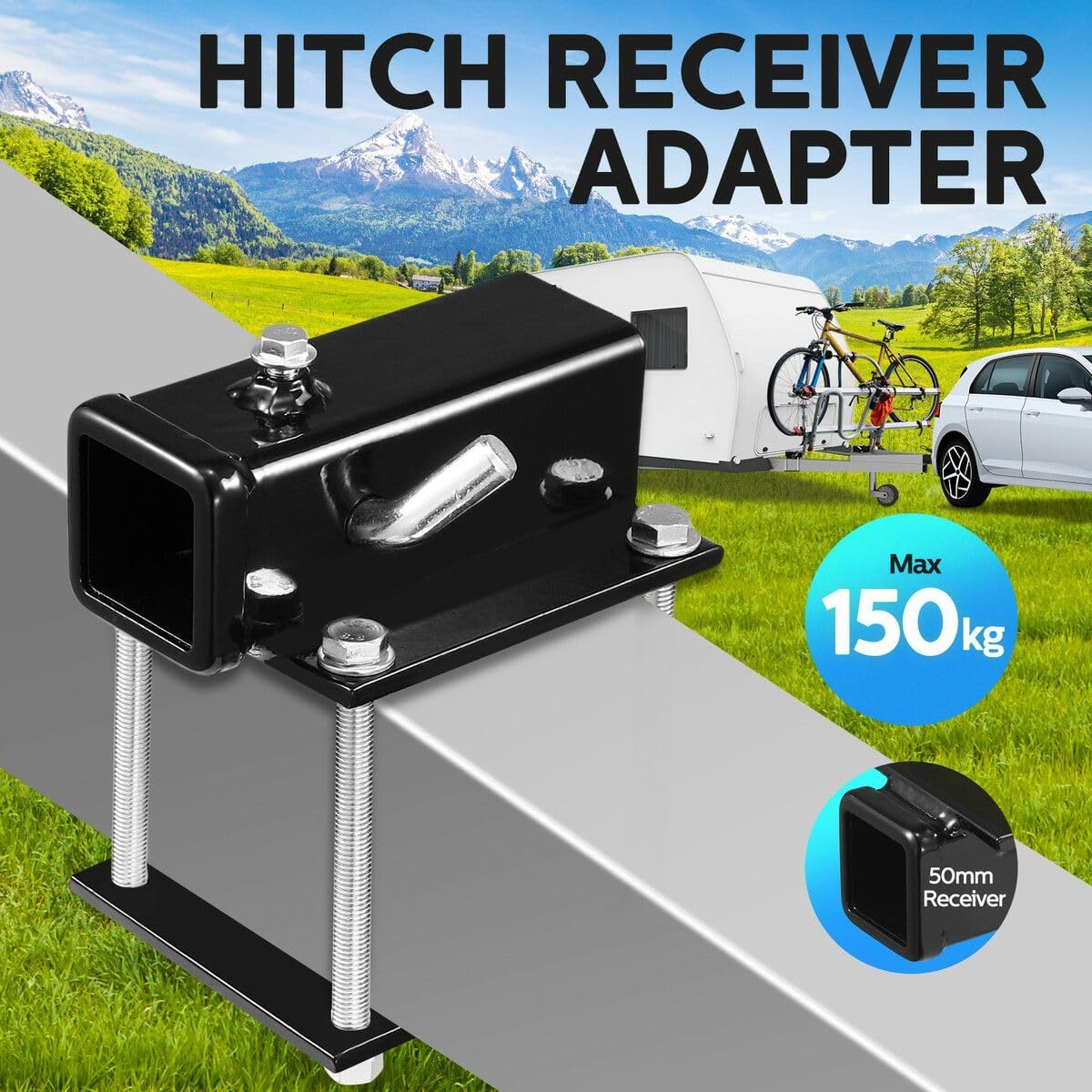 Hitch Receiver Adapter Trailer Universal Mount Reducer Caravan Bike Rack Cargo Carrier Removable Heavy Duty 150Kg