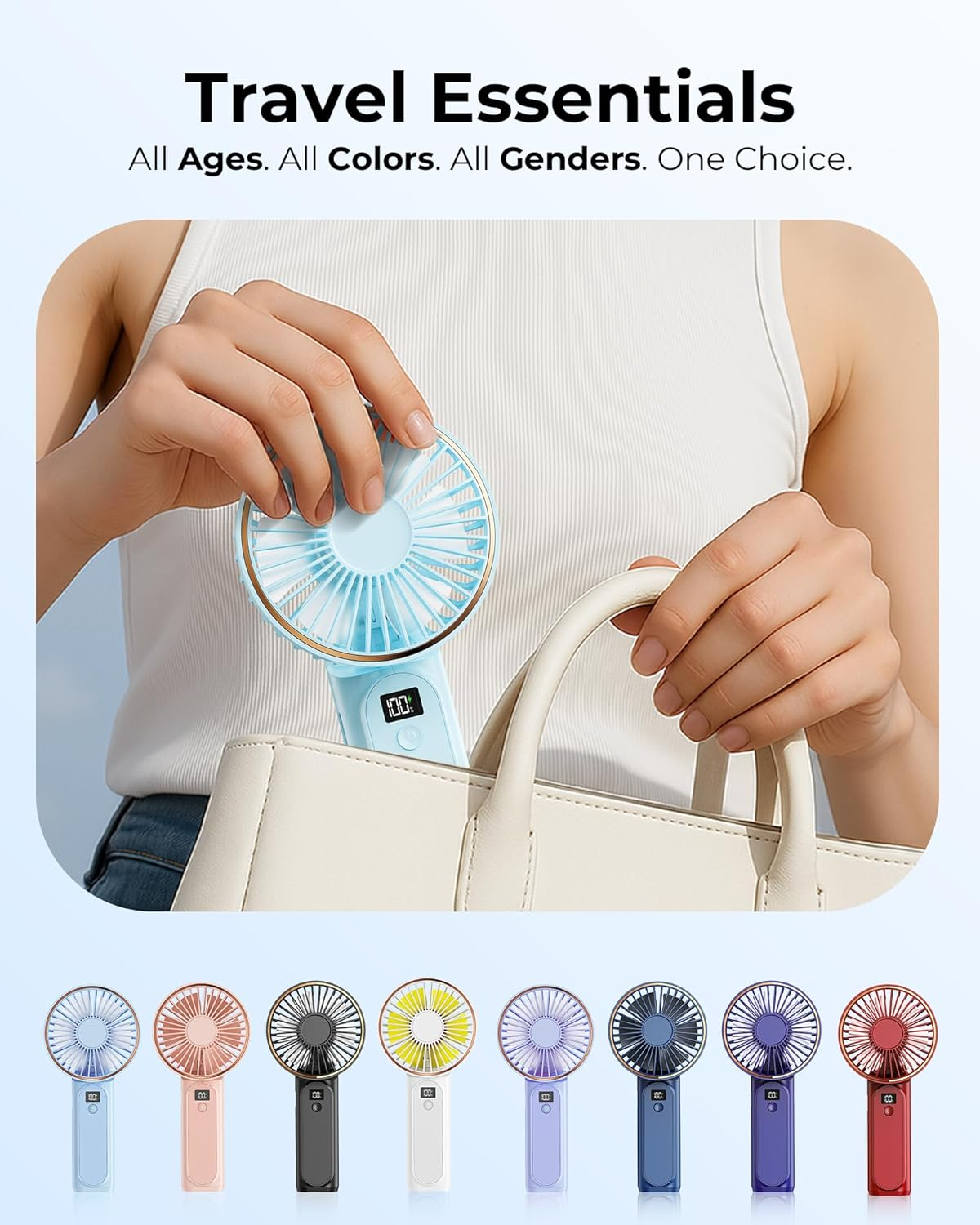 Portable Handheld Fan, 4000Mah, 180 Adjustable, 6 Speed Wind, USB Rechargeable Foldable Fan with Real-Time Electricity Display image number 3