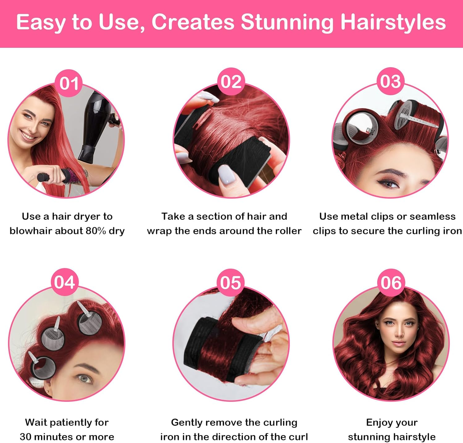 Curler Set, 48 Pieces Curls Set, 4 Sizes, 60 Mm, 48 Mm, 36 Mm, 25 Mm, Self-Adhesive Curlers with Clips, Hair Rollers for Long, Medium and Short Hair image number 2