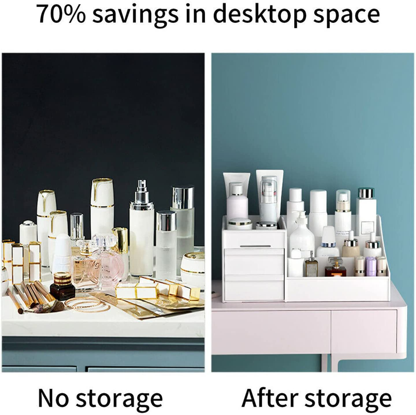 Yotsuba Clarity Cosmetic Organizer with 2 Drawers - Clear Makeup Organizer & Skincare Organizer for Bathroom & Desktop, Multifunctional Jewelry and Cosmetic Organizer Cabinet, White image number 5