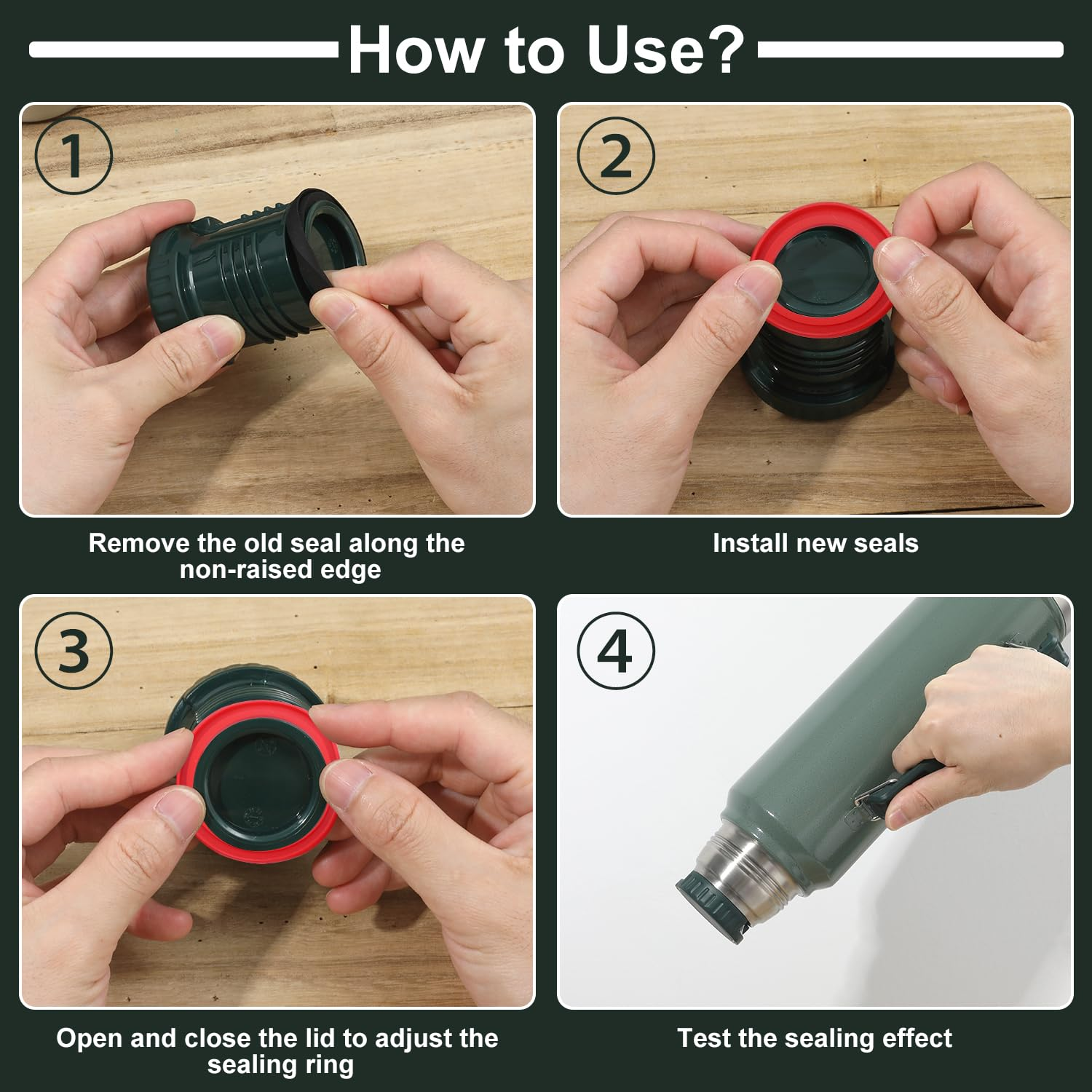 4-Pcs Silicone Replacement Gaskets Classic for Stanley, Sealing O Ring Gasket for Thermos Lid Compatible with Stanley Classic Vacuum Bottle Stopper (Red) image number 6