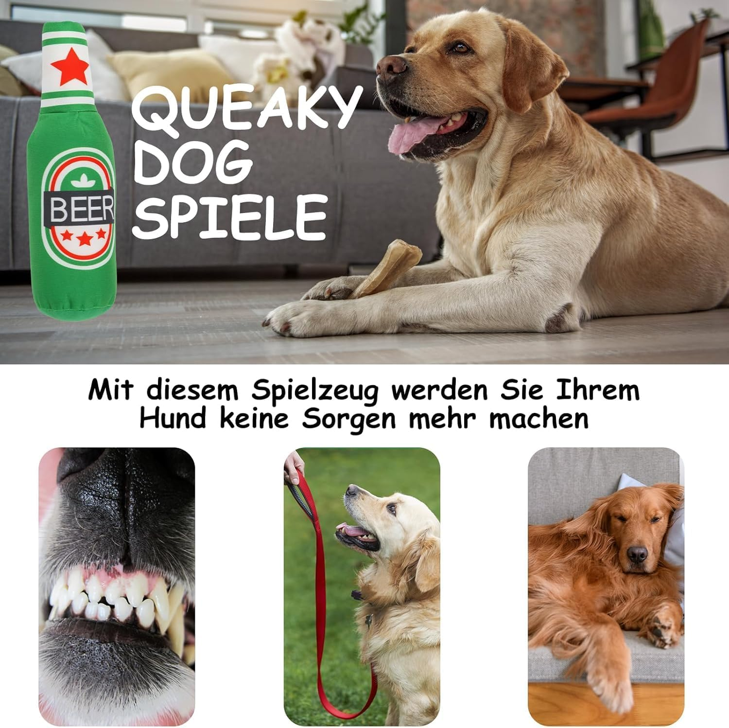 2 Pieces Soft Beer Bottle Plush Dog Squeaky Toy - Dog Chew Squeaky Toy for Small, Medium, and Large Dogs image number 4