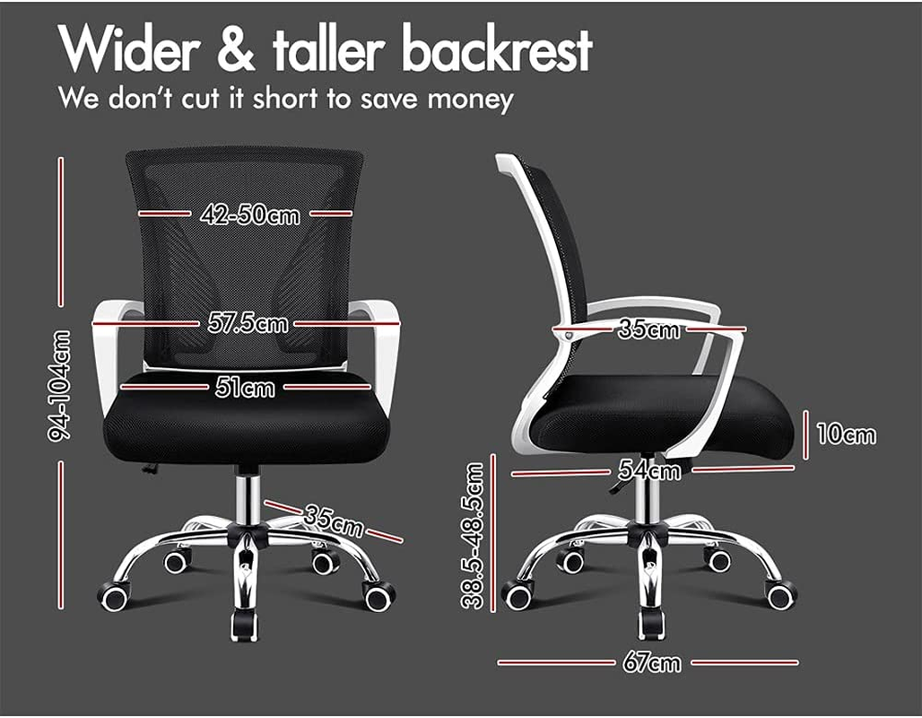 ALFORDSON Mesh Office Chair with Sgs-Approved Gas-Lift and 120&deg; Tilt, Mid Back Executive Computer Desk Chair, Fabric Seat Gaming Racing Chair, Max 180Kg Loading(Ford Black) image number 2