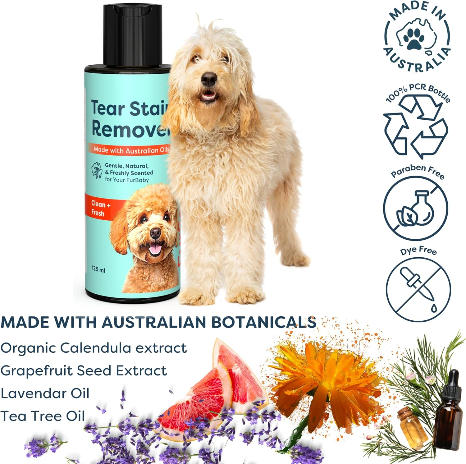 Tear Stain Remover for Dogs | Grime Stain Remover for Dogs | Made with Australian Oils | 125 Ml of Gentle, Freshly Scented All Natural Cleaner | by Fursentials image number 6