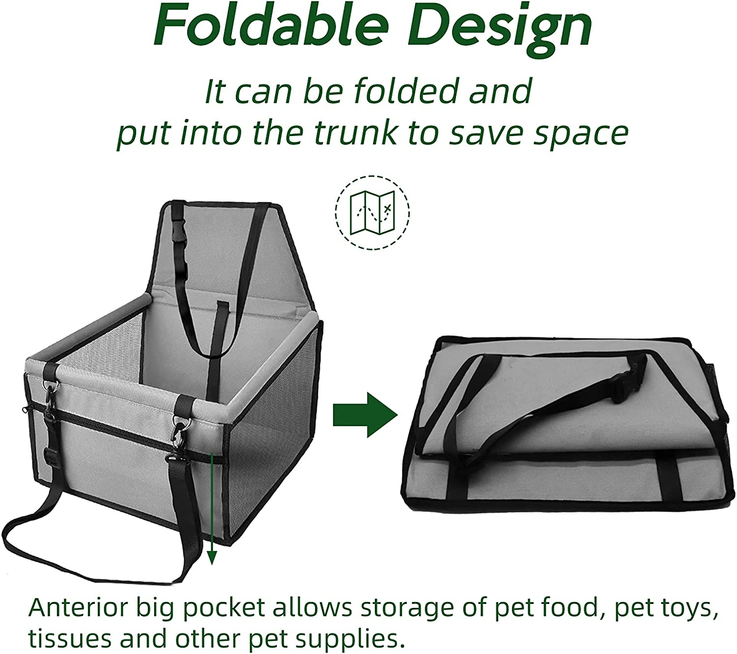 Pet Booster Seat Worthplanet Dog Car Seat with Clip-On Safety Leash and Zipper Storage Pocket Perfect for Small Pets W120022 image number 3