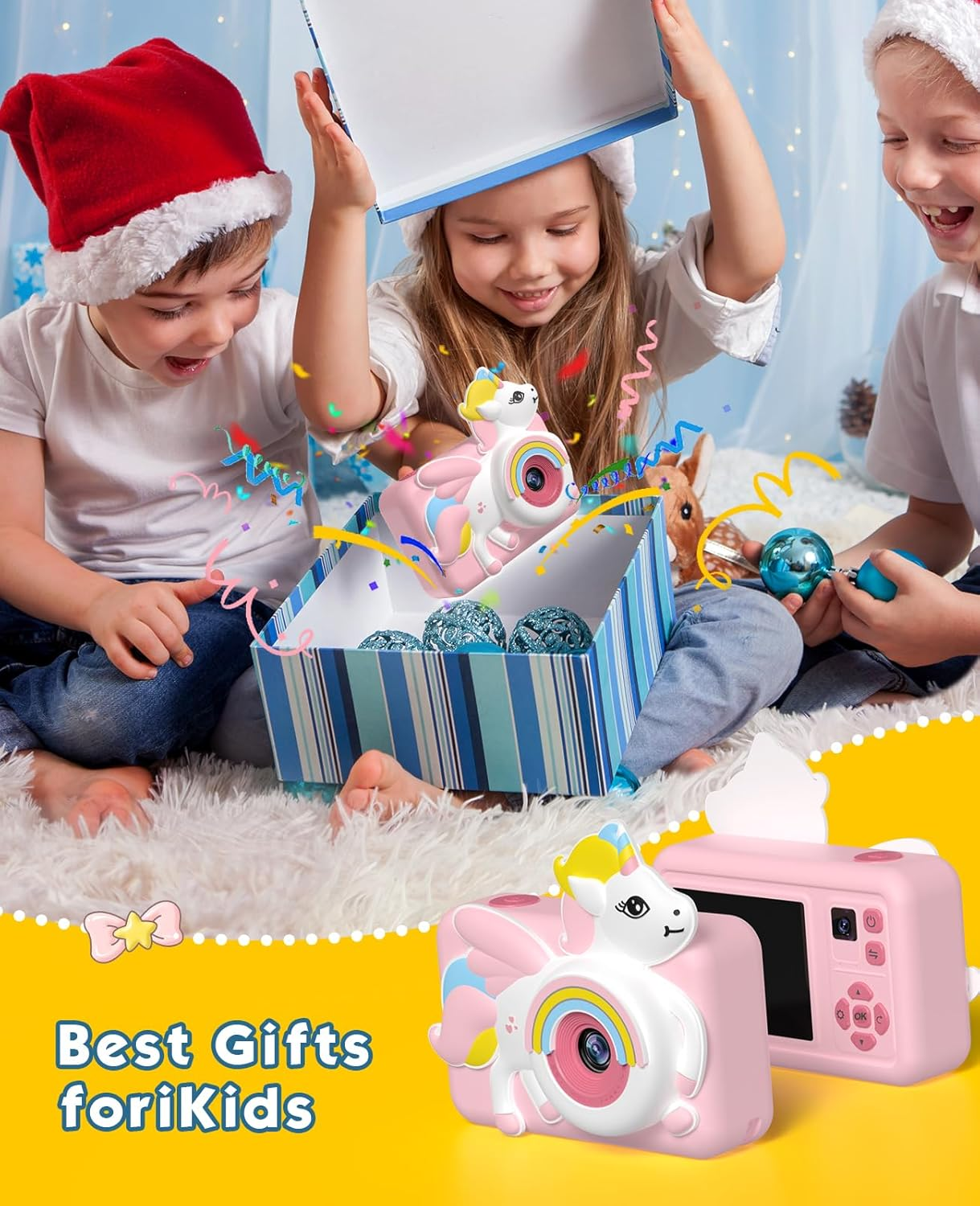 Bluefire Kids Selfie Camera, Mini 2 Inch Screen HD Digital Camera for Kids with 32GB SD Card & Cartoon Silicone Soft Cover for 4-9 Year Old Girls/Boys(Pink) image number 6