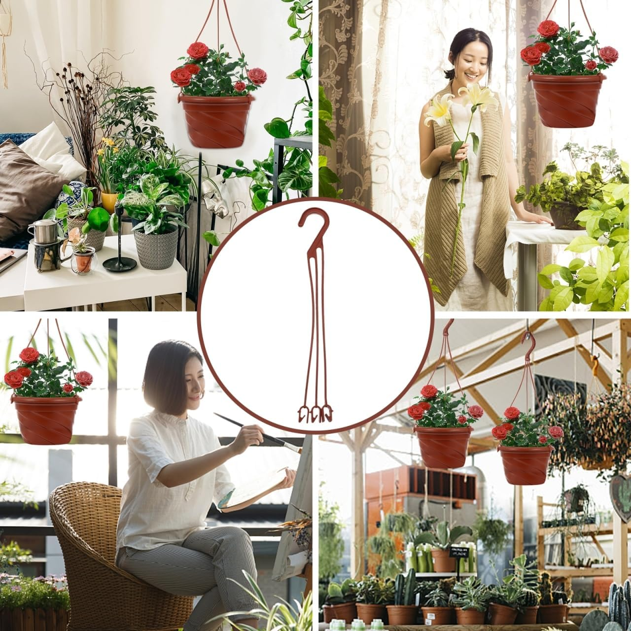 Happyyami Hanging Planter Hooks 9 Inch Plastic Wall-Mounted Flower Plant Holders with Anti-Rust Design for Indoor Outdoor Garden Balcony Desk Decoration