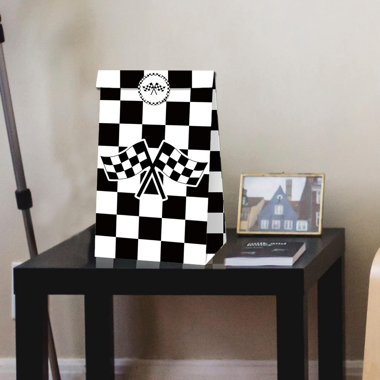 24 Pack Race Car Party Favor Bags with Stickers Race Car Goodie Bags Black and White Checkered Gift Bags Racing Birthday Party Bags Checkered Flag Party Supplies image number 2