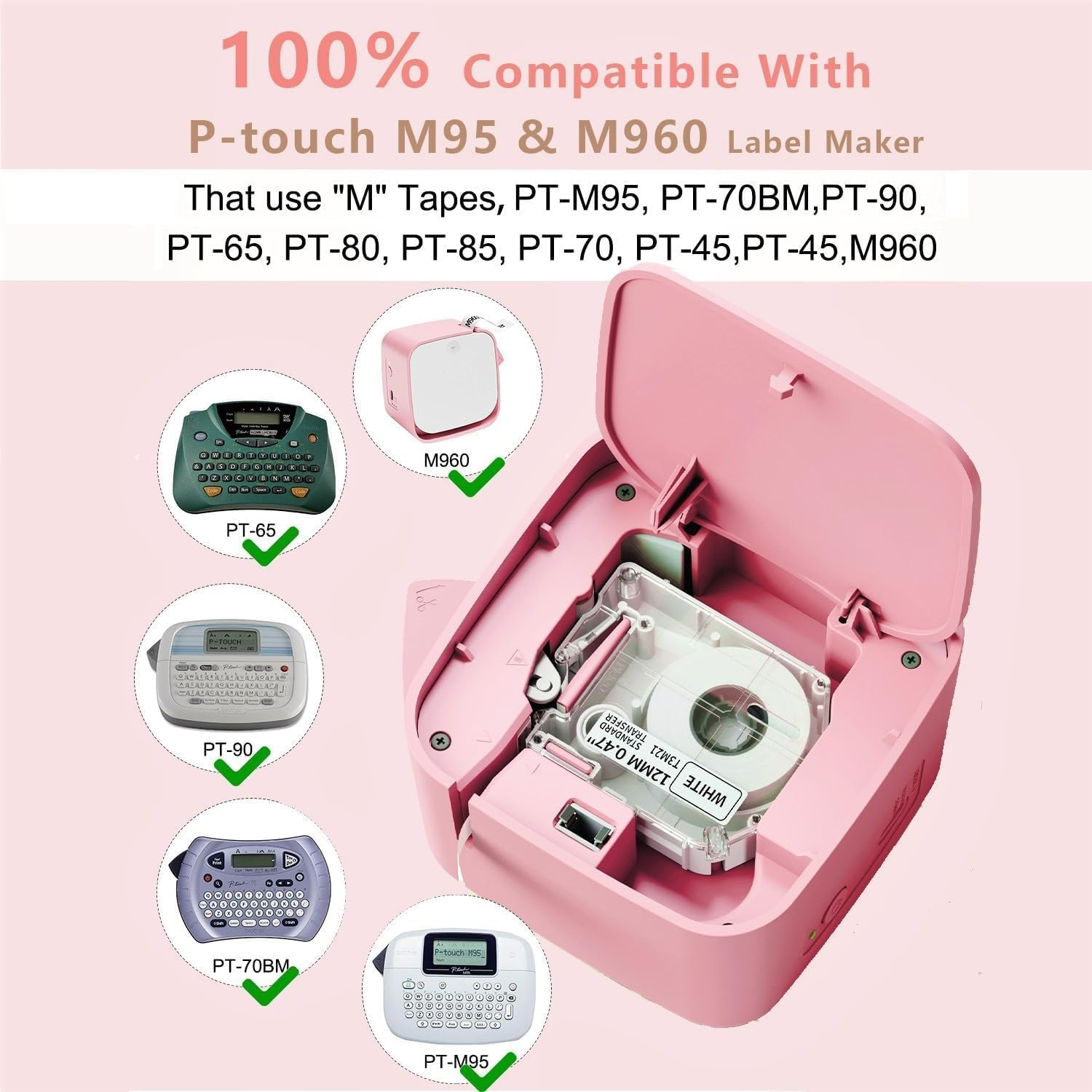 Phomemo Label Tape- Compatible with M960 Label Maker, 12Mm 0.5 Inch, 4M, Black on Clear, for PT-M95 PT-90 PT-70 PT-65 PT-85,M960 Label Maker, Compatible with P Touch M Tape,M231 MK231-(6 Pack) image number 6