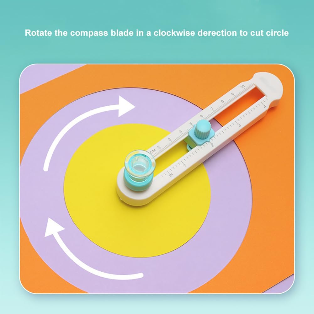 Kw-Trio Circe Cutter for Paper Crafting Circular Cutter Tool Rotary Compass Circle Cutter Adjustable Cutting Diameter Ranges from 3/4 in to 8 in (Cyan & White, Mini) image number 4