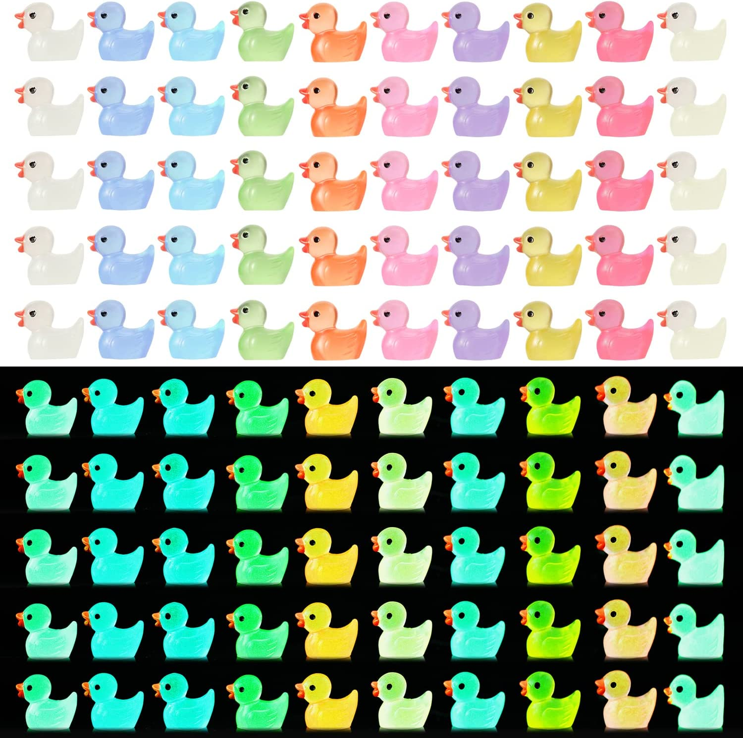 LUTER 100Pcs Mini Luminous Resin Ducks, Tiny Ducks Miniature Figures for Aquarium Garden Landscape Dollhouse Ornament Potted Decorations DIY (Multicolored) image number 5