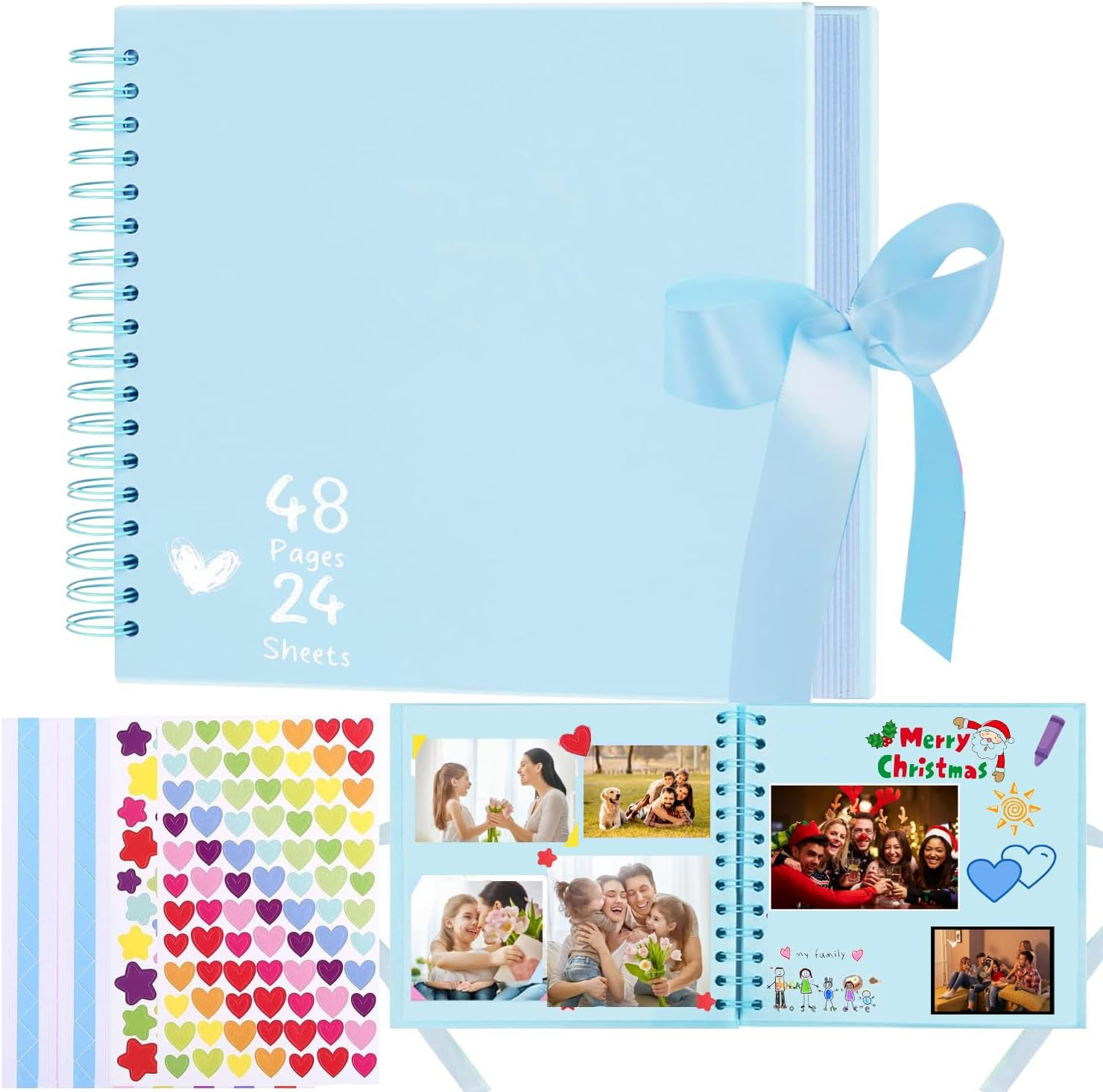 Scrapbook Photo Album, 8-Inch Personalized Photo Book, DIY Memory Album with 3 Album Stickers, Square Hardcover Scrapbook for Wedding, Babies and Anniversaries, 30 Sheets image number 6