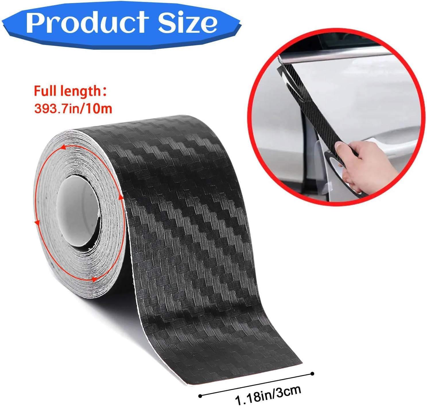 Door Sill Protector, （3Cm&times;10M） 1.2In X 32.8Ft Car Door Entry Edge Guards, Carbon Fiber Car Sticker for Car Door Edges, Front and Rear Bumpers, Door Sill Protection (Black) image number 6