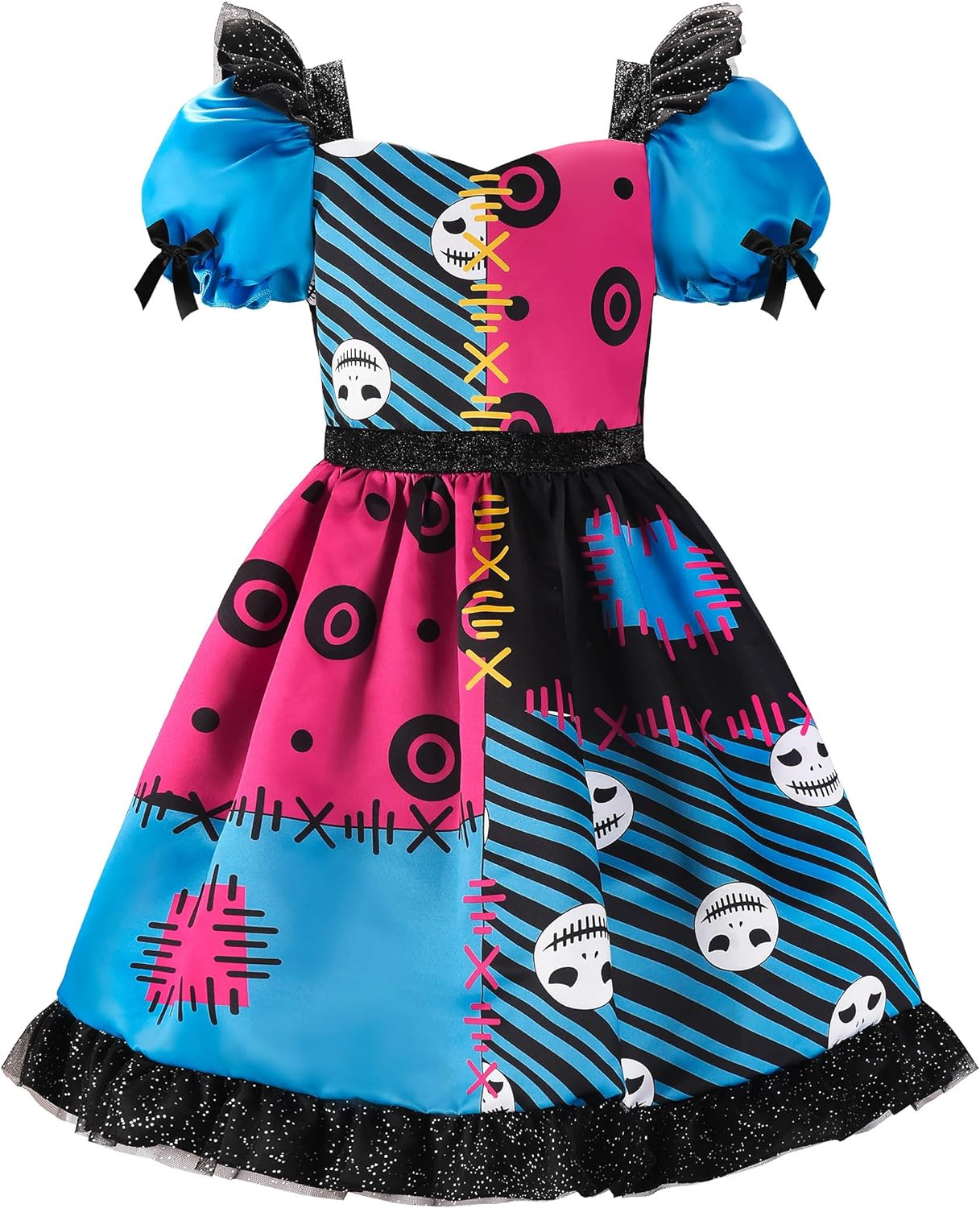 Relibeauty Rainbow Dress Skeleton Costume Kids Christmas Costume for Girls,Blue