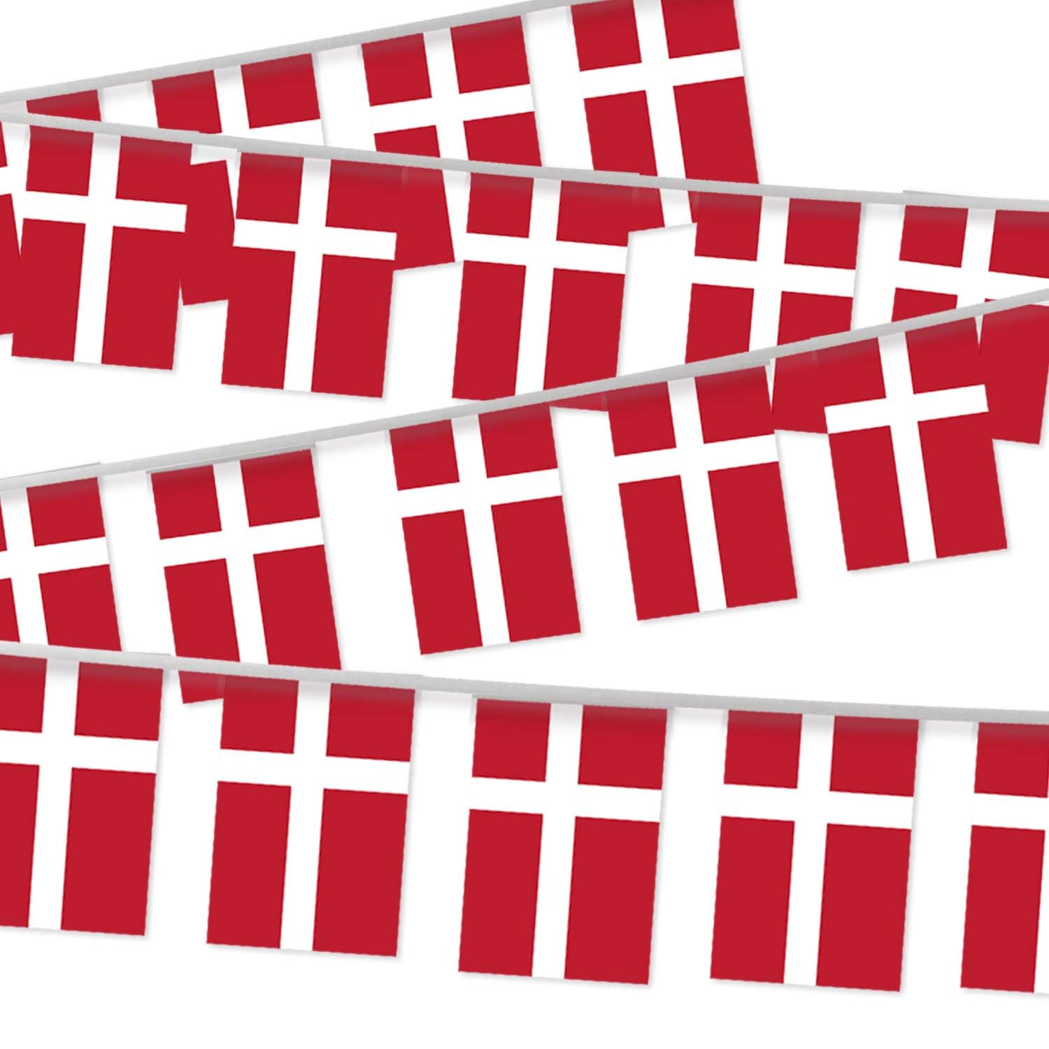 32FT Small Denmark Pennant Flag Bunting,30 PCS Mini String Banner Strip Danes National Decor Rectangle for Holiday Restaurant Home Party School