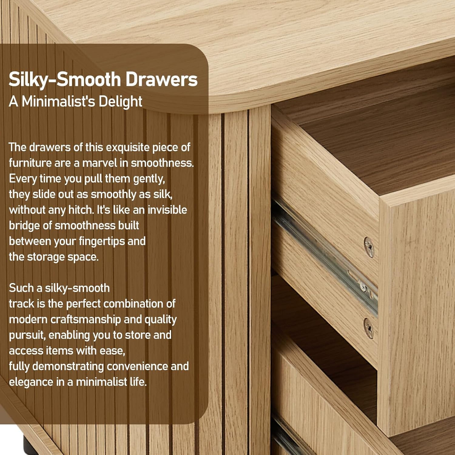 Merryluk Fluted Bedside Table with 2 Drawers Dresser, Modern Wood Chest of Bedside Table with Curved Profile, Fluted Dresser & Wood Drawer Organizer for Bedroom