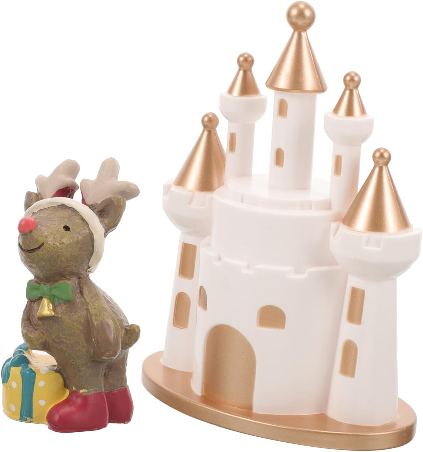 2Pcs Elk Castle Ornaments Christmas Party Adornments Lovely Desktop Decors for Xmas Creative Home Garden Decorations for Christmas Reindeer Display