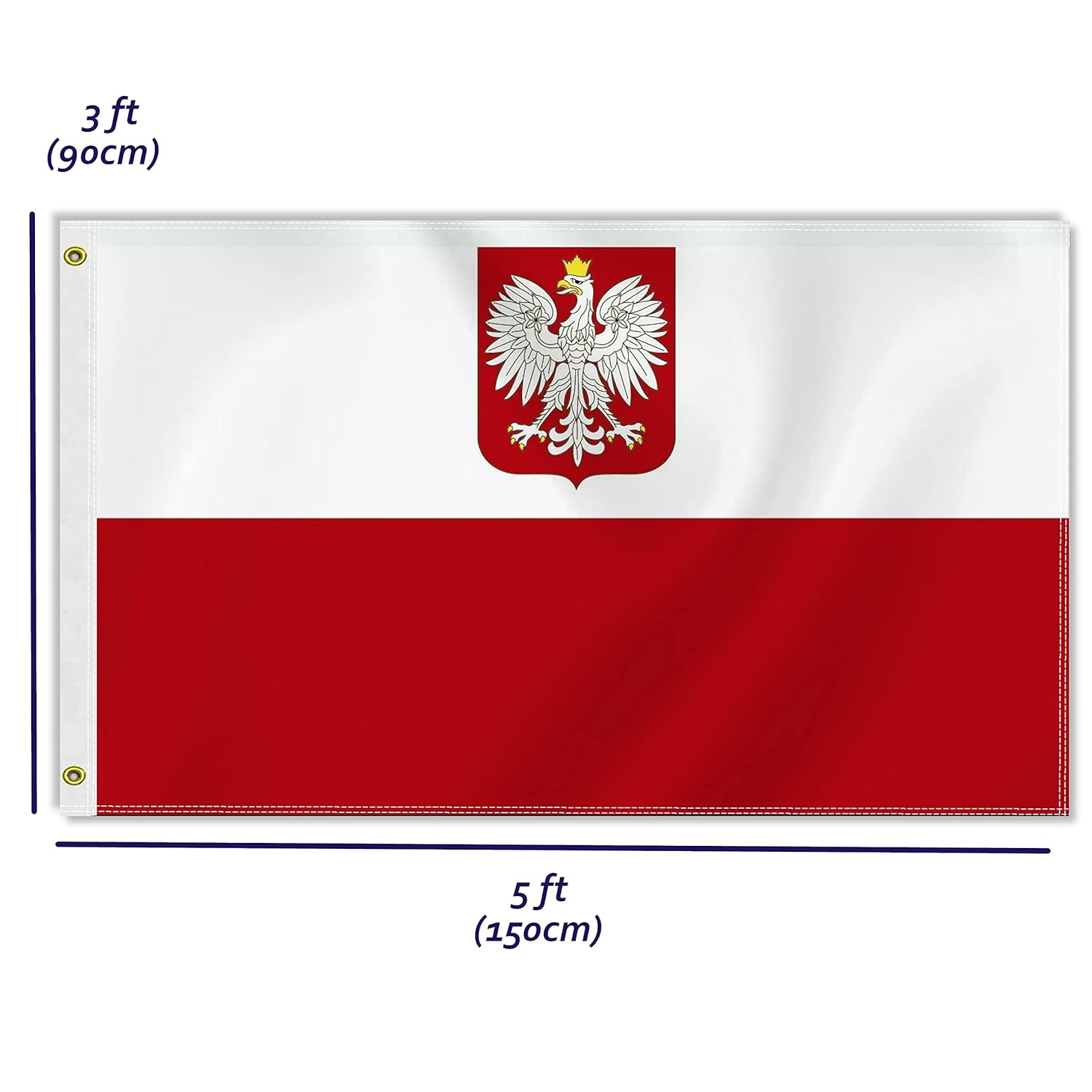 Large 3&times;5 FT Poland Hawk Flag, Big 75D Polish Coat of Arm Eagle National Outdoor Banner,Decorgarden with Brass Gromment image number 2