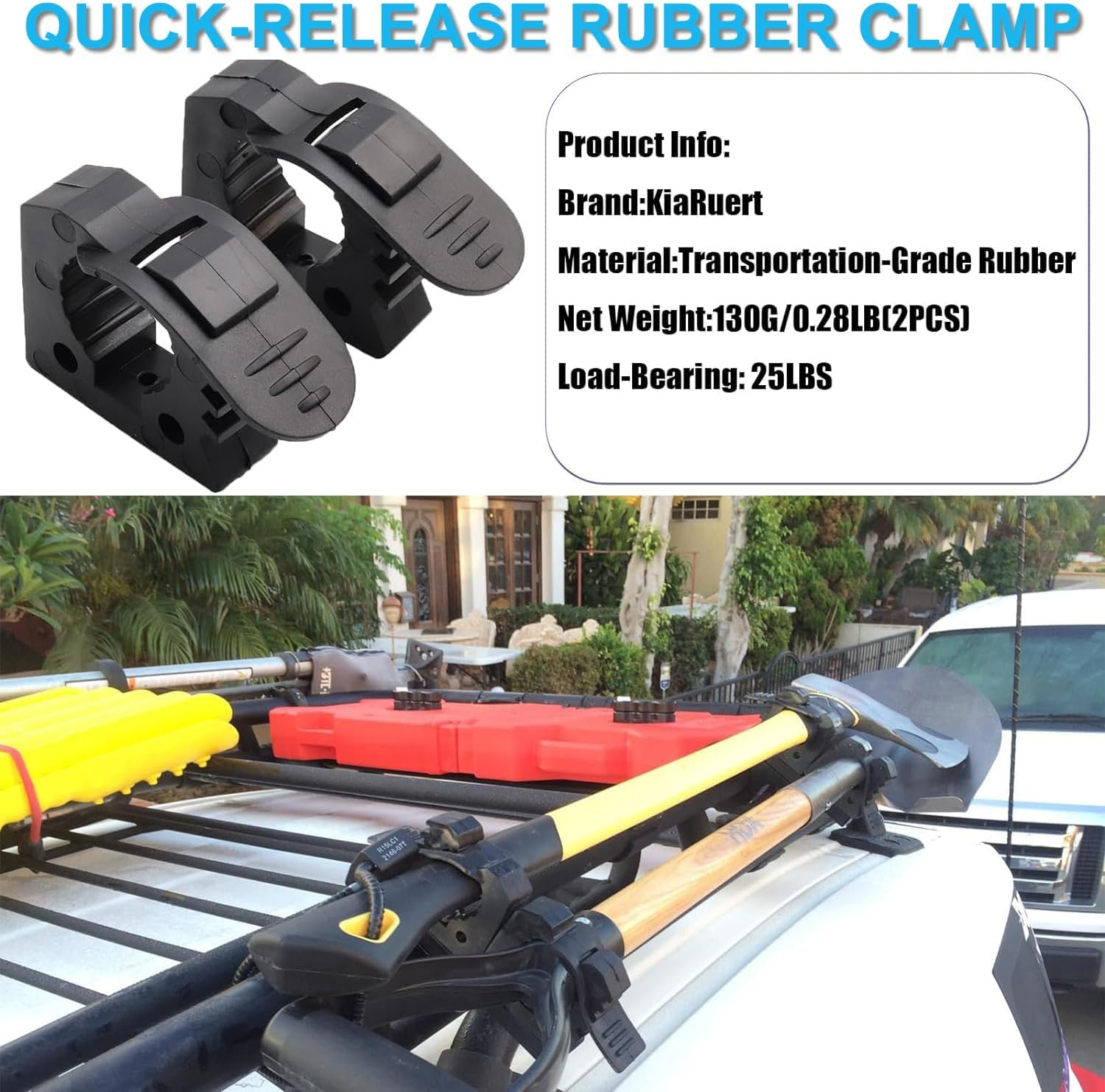 2PCS Quick-Release Shovel Holder for Truck Off-Road Tool Grip, Adjustable Rubber Clamp Mount for UTV ATV Van Trucks Boat Train image number 5