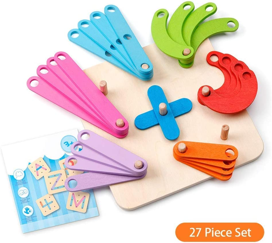 Coogam Wooden Letter Number Sorter Puzzle Educational Stacking Blocks Toy Set Shape Color Construction Pegboard Sorter Activity Board Sort Game for Kids Toddler Gift Preschool Learning Toy