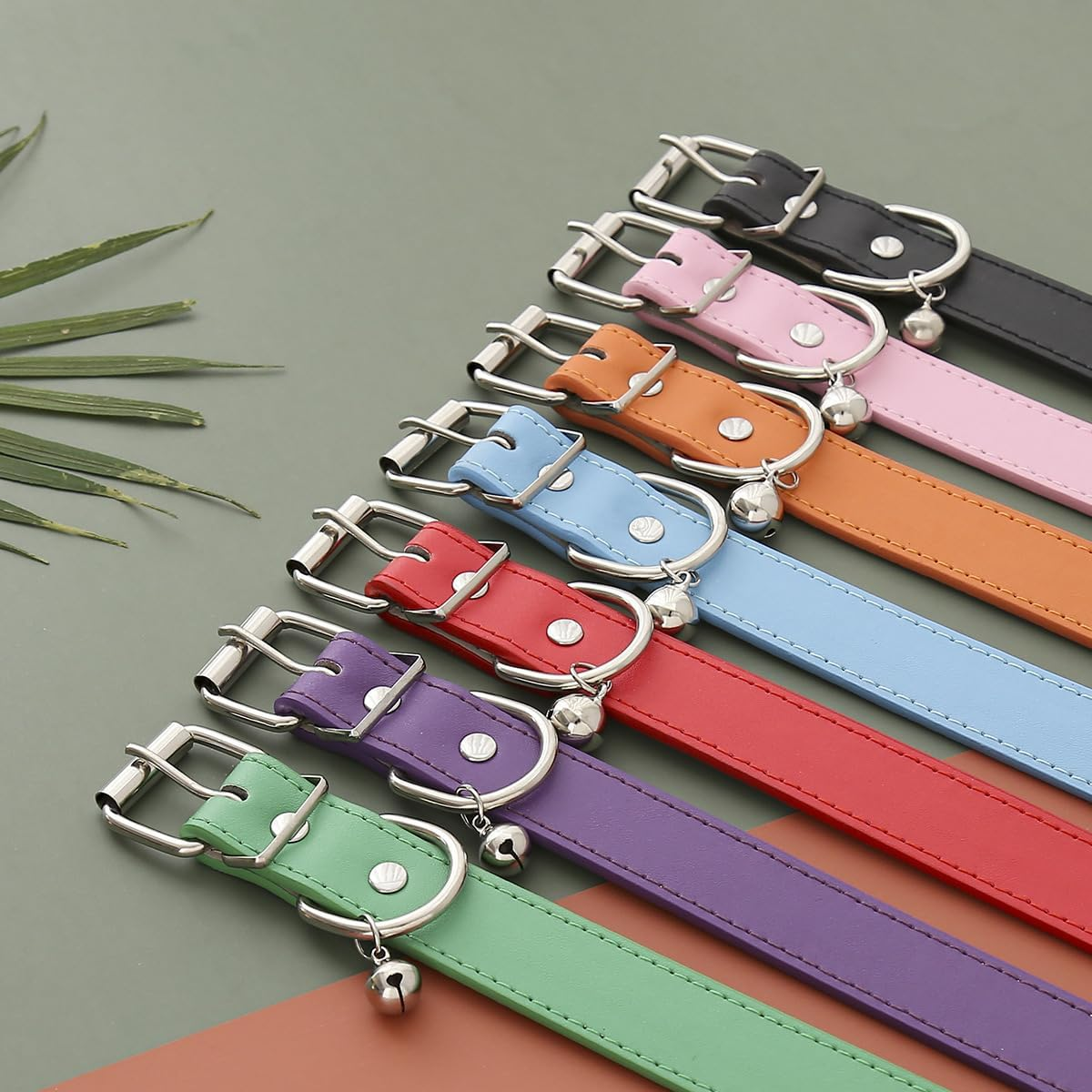 Leather Pet Collars for Cats,Puppy Dog,Kitten Collar with Bell (Red, S) image number 2