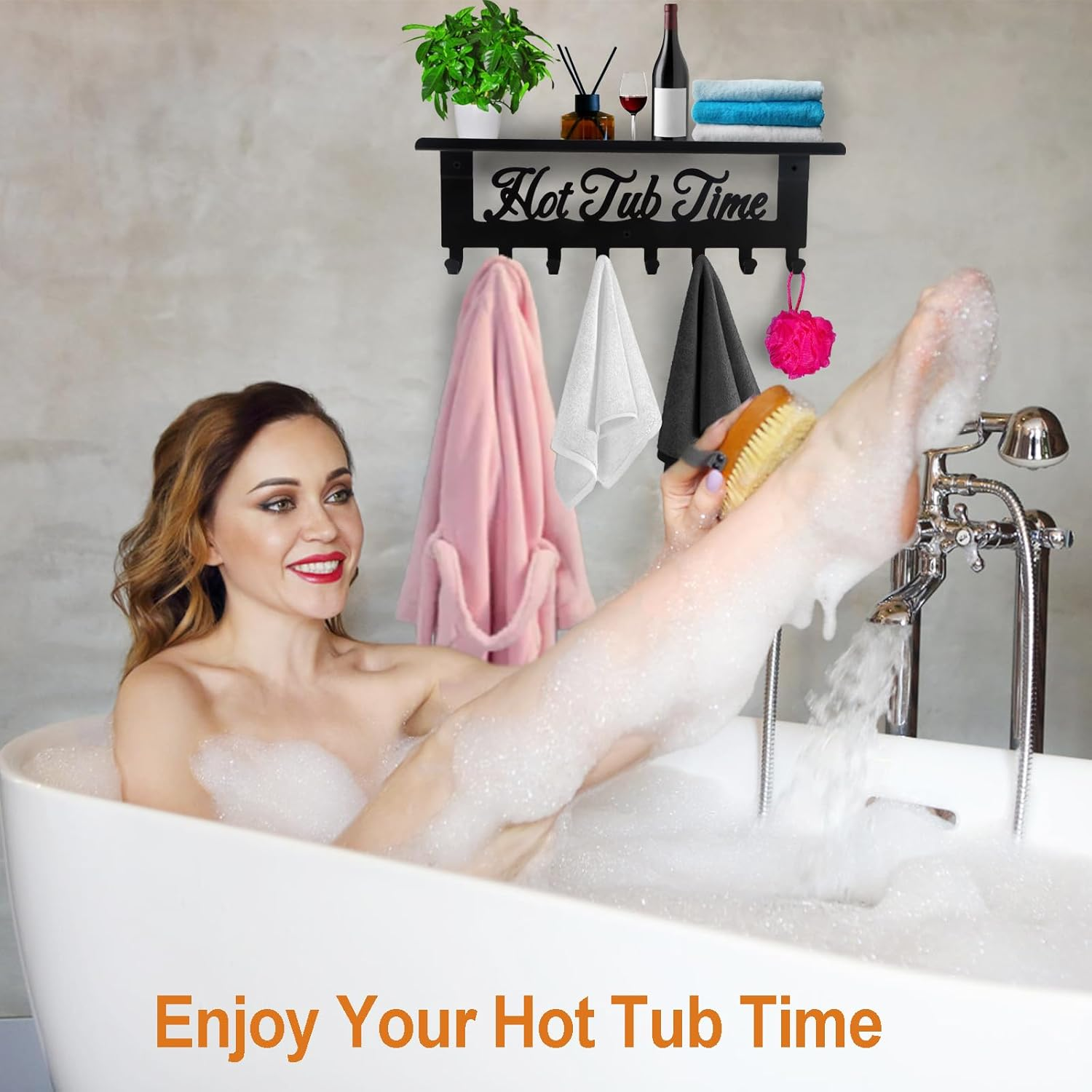 Hot Tub Towel Rack 8 Hooks Hot Tub Accessories with Shelf Bathroom Towel Holder Organizer Outdoor Wall Mount Decor in Bath Hot Spring Swim Pool Hotel image number 6