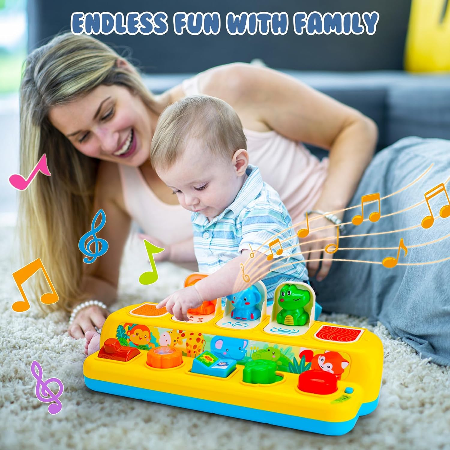 Interactive Pop up Animal Toys with Music & Light, Montessori Cause and Effect Toys for 1 Year Old Boy Girl Early Learning Musical Baby Toys 9-12-18 Months STEM Toddler Toys Age 1-2 Infant image number 3