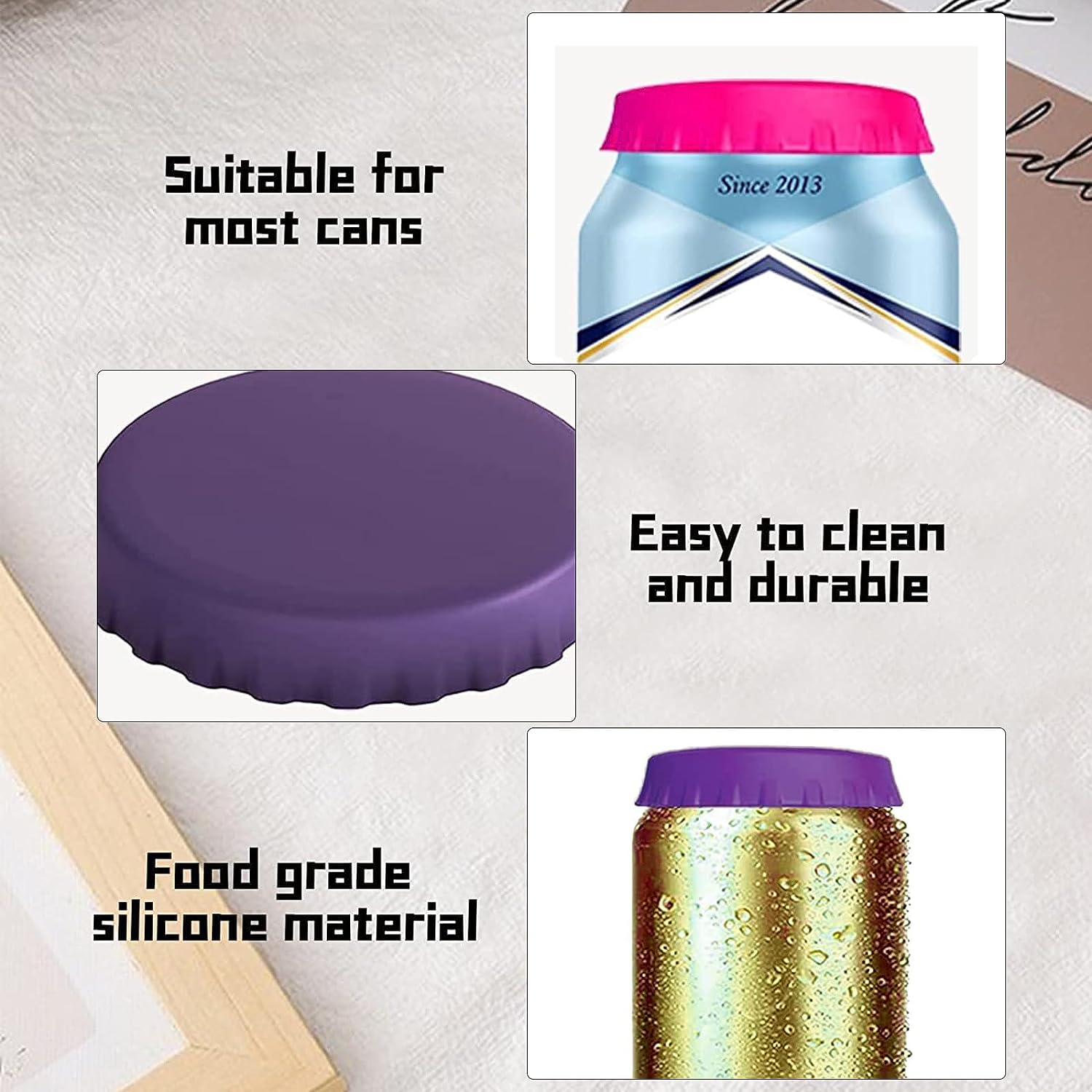 4 PCS Silicone Beverage Can Lids, Leak-Proof & Dust-Resistant Can Covers, Multi-Coloured Drinks Can Protection, Finegood Reusable Silicone Can Lids for Drinks Bottle Caps for Beer, Wine, Soda image number 5