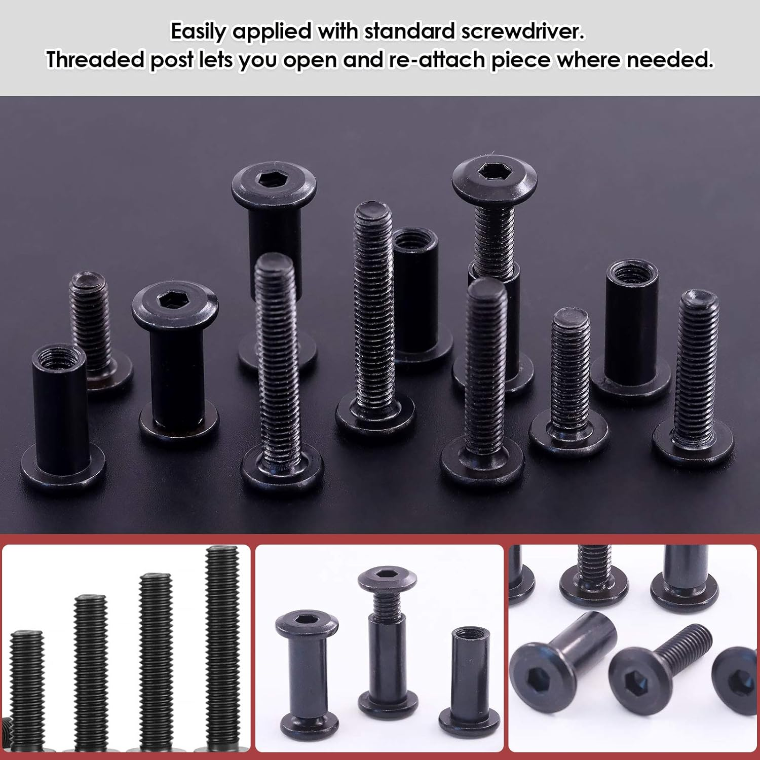 Hilitchi 120Pcs M6 Hex Drive Socket Cap Bolts Kit Countersunk Head Screws Bolts Dowel Barrel Nuts Crib Nuts Assortment Kit for Furniture Hardware Fitting (16/20/25/30/35Mm) image number 2