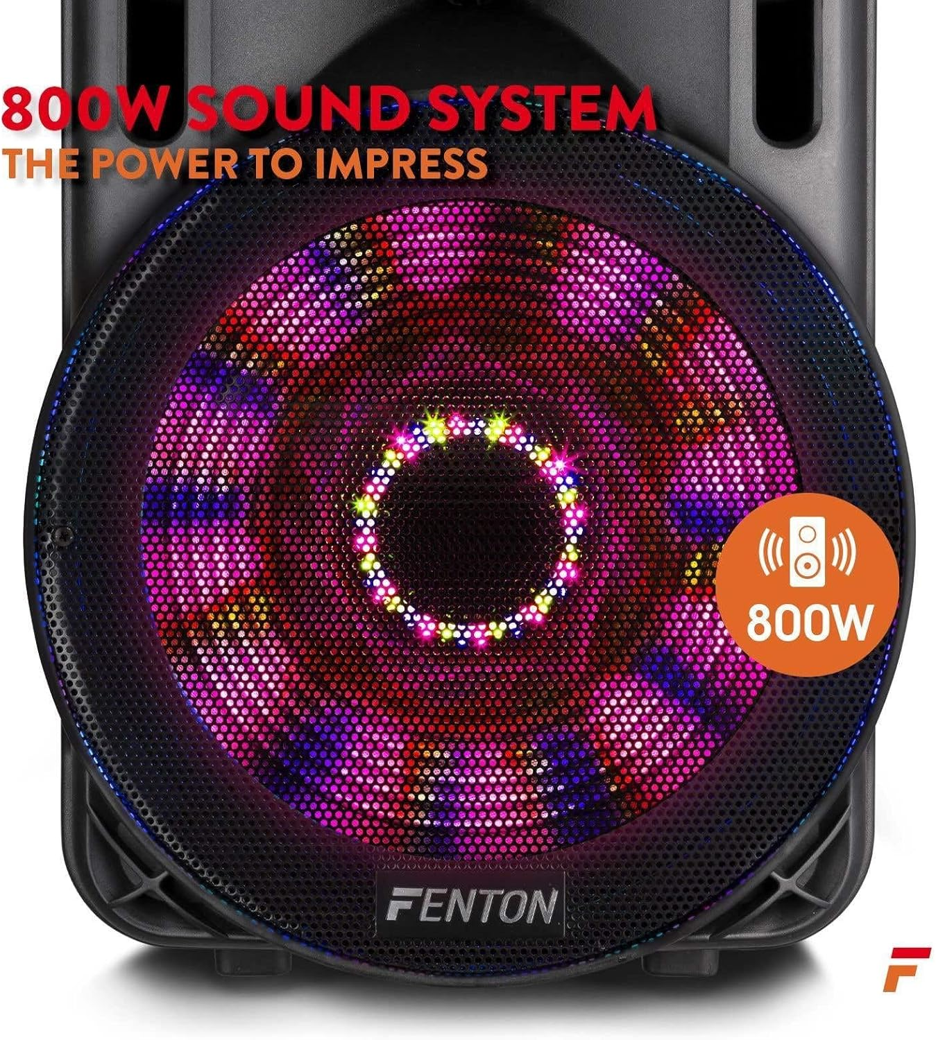 Fenton FT15LED PA Speaker Portable Led/Microphone/Remote Karaoke 15" 800W W/Battery Light Show image number 2